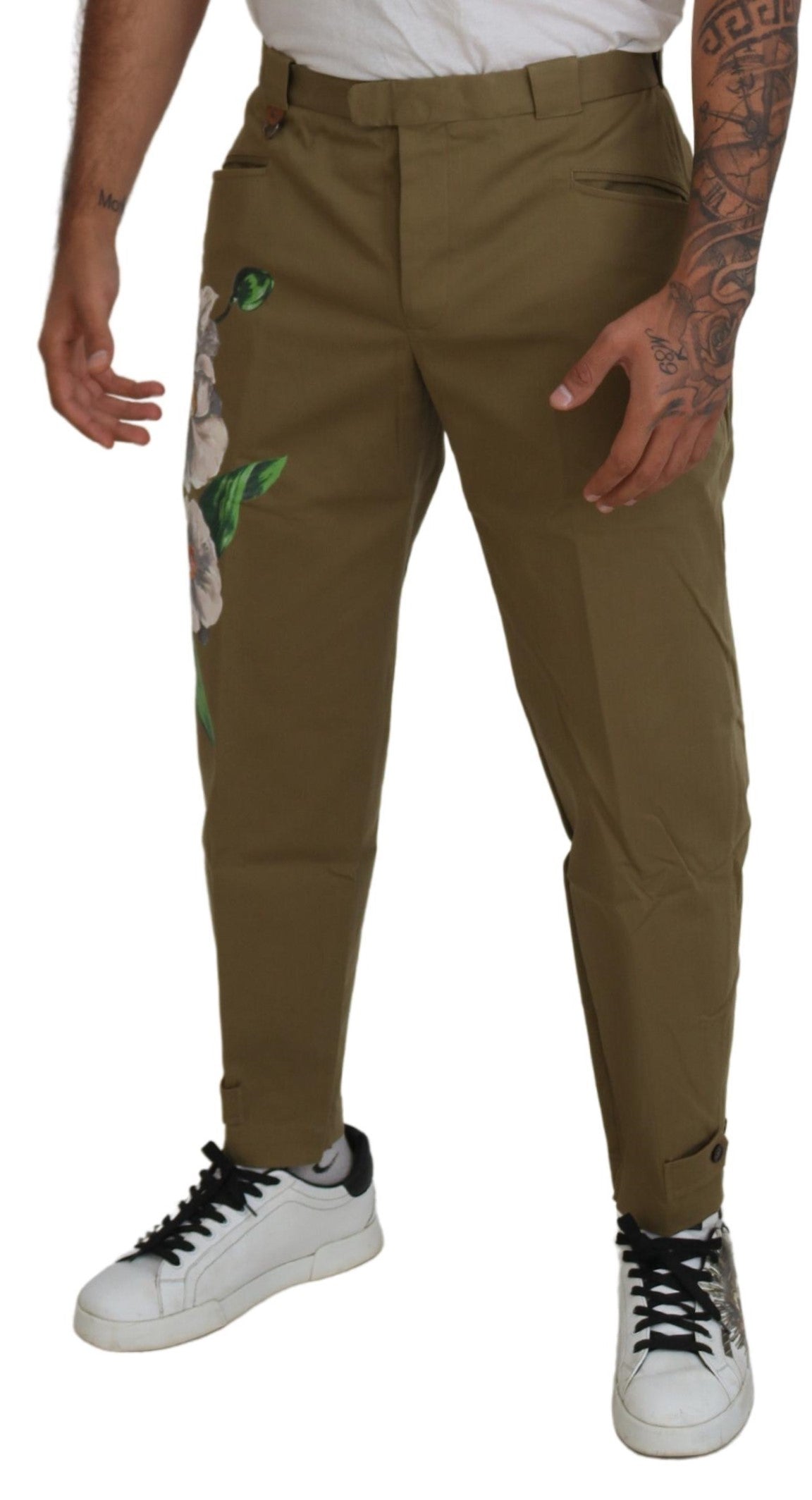 Dolce &amp; Gabbana – Exquisite Chinohose mit Blumenmuster in Beige