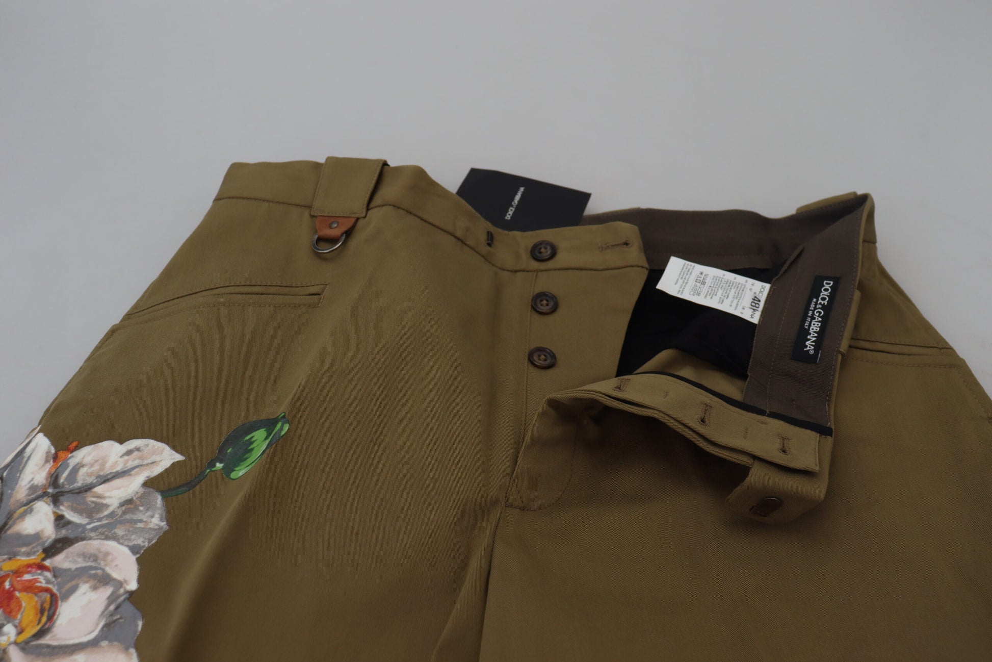 Dolce &amp; Gabbana – Exquisite Chinohose mit Blumenmuster in Beige