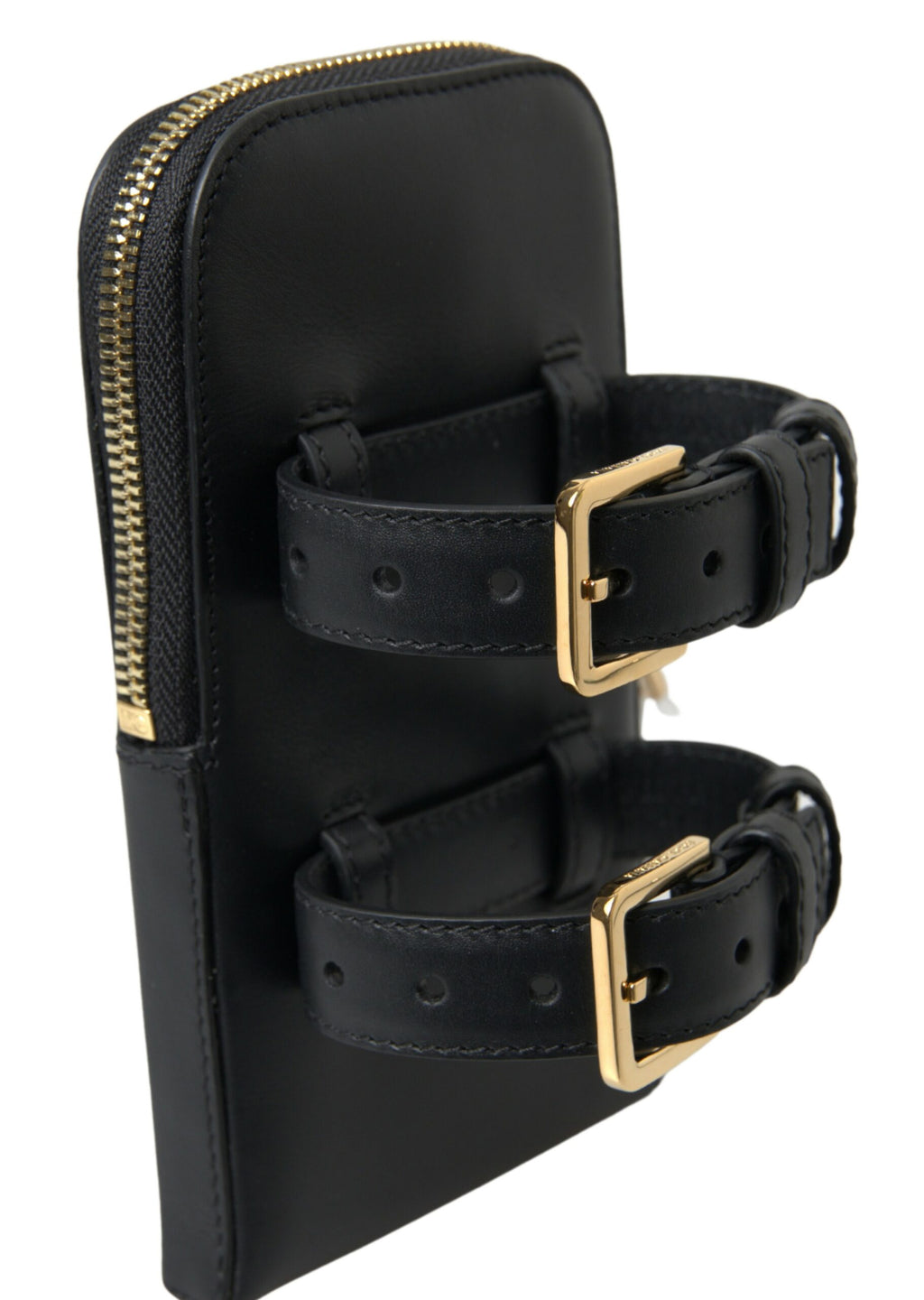 Dolce &amp; Gabbana Schwarze Leder Herren Geldbörse Doppel Gürtel Riemen Armband Tasche