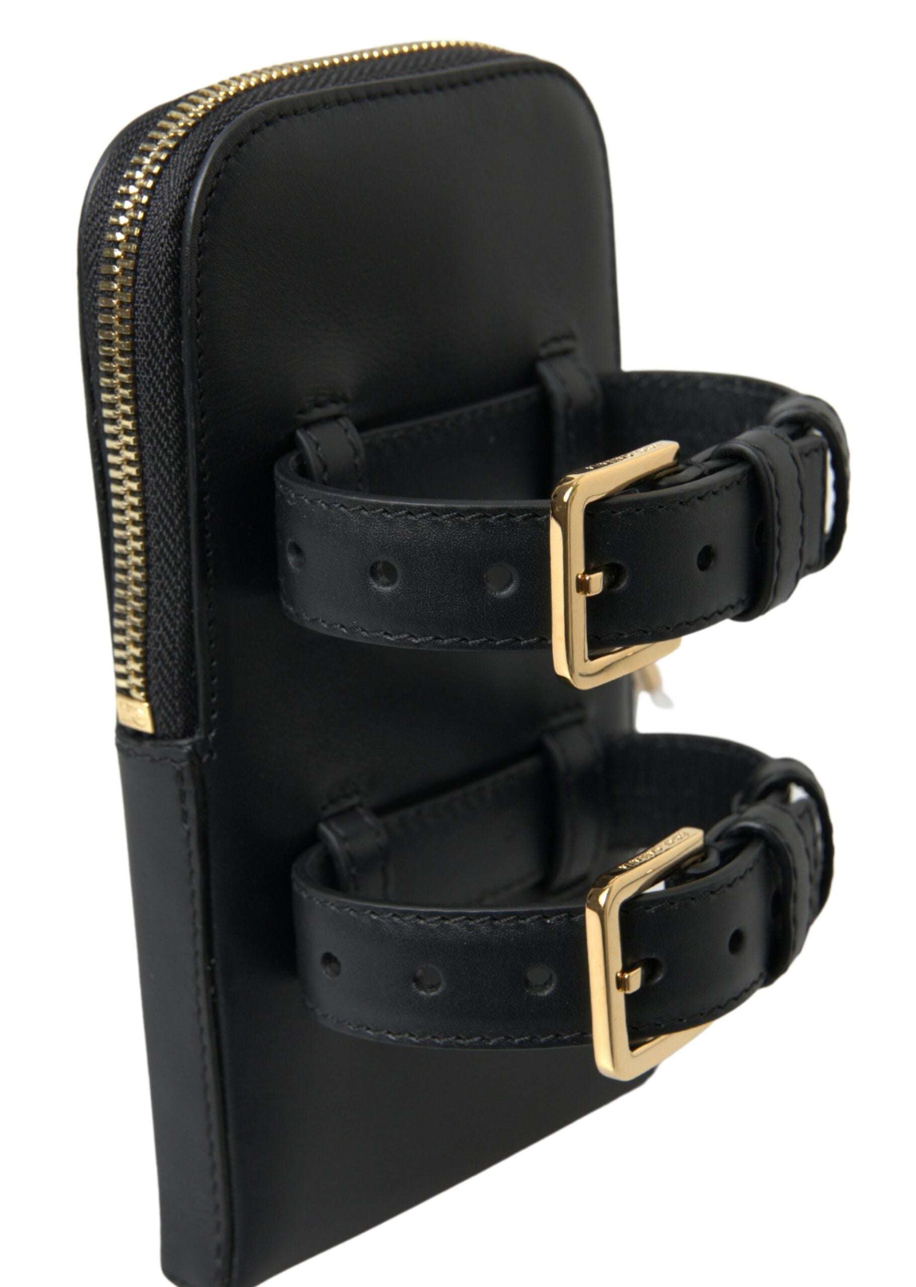 Dolce &amp; Gabbana Schwarze Leder Herren Geldbörse Doppel Gürtel Riemen Armband Tasche