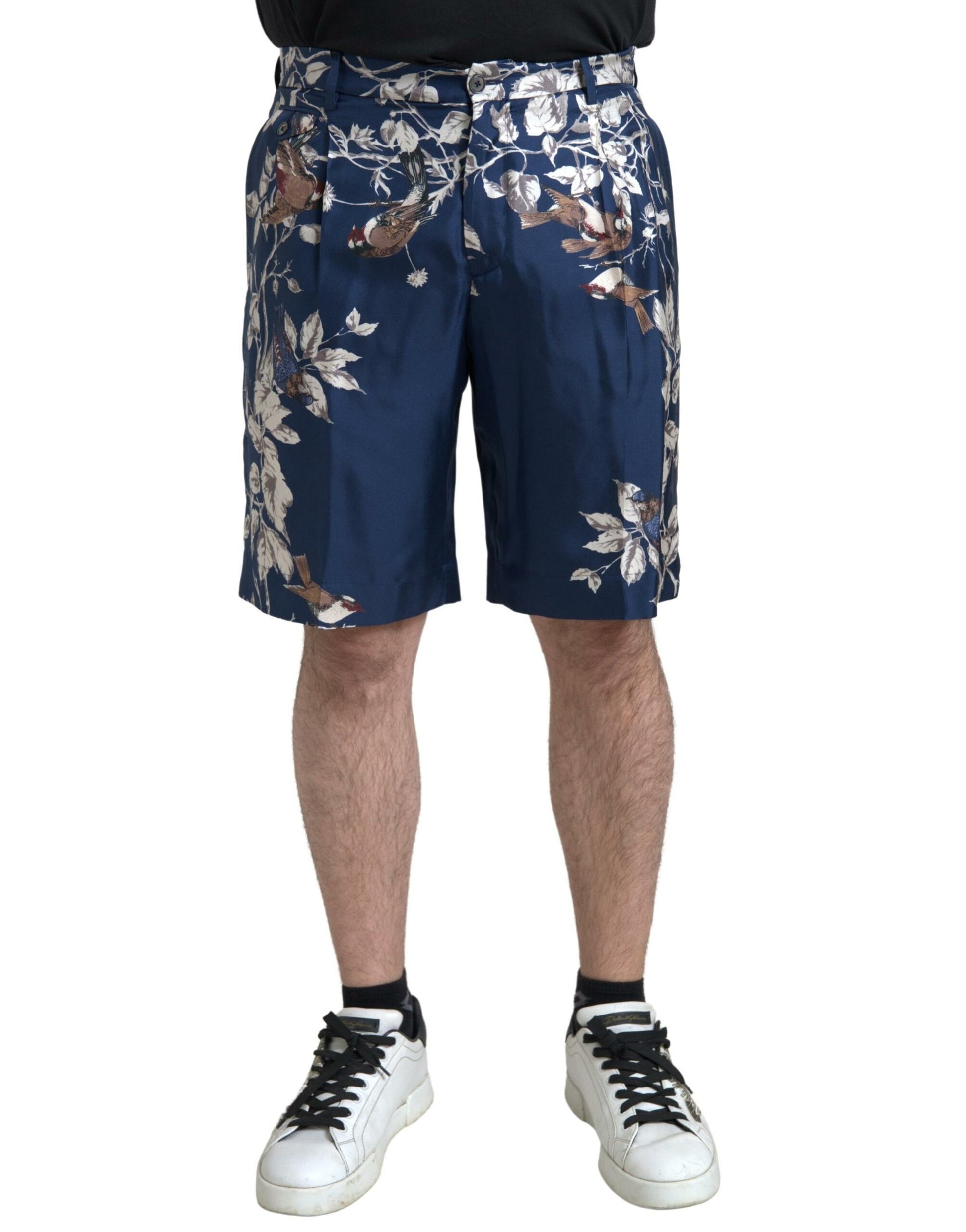 Dolce &amp; Gabbana – Seiden-Bermudashorts mit Blumenmuster in Blau