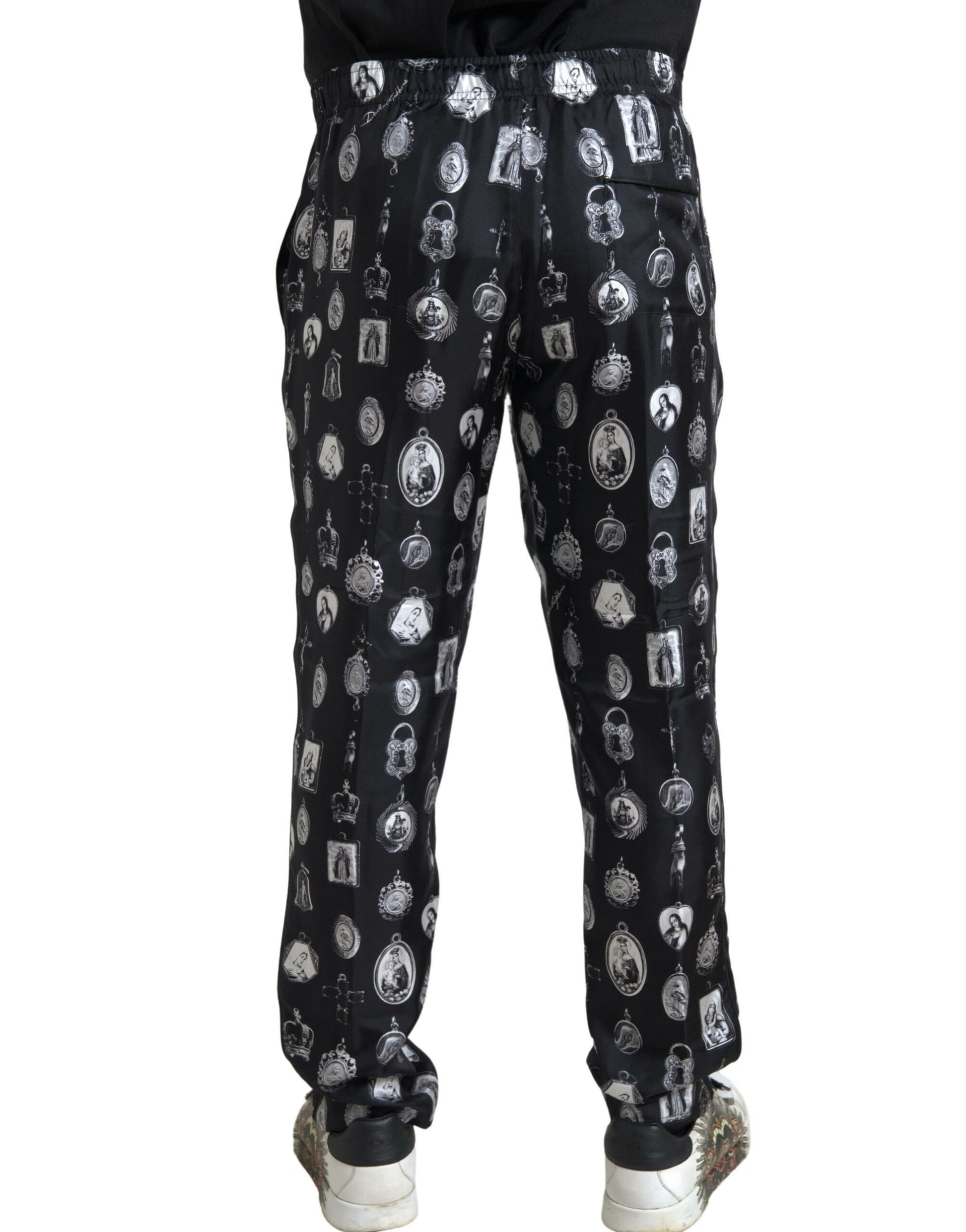 Dolce &amp; Gabbana – Elegante Jogginghose aus Seide mit religiösem Aufdruck