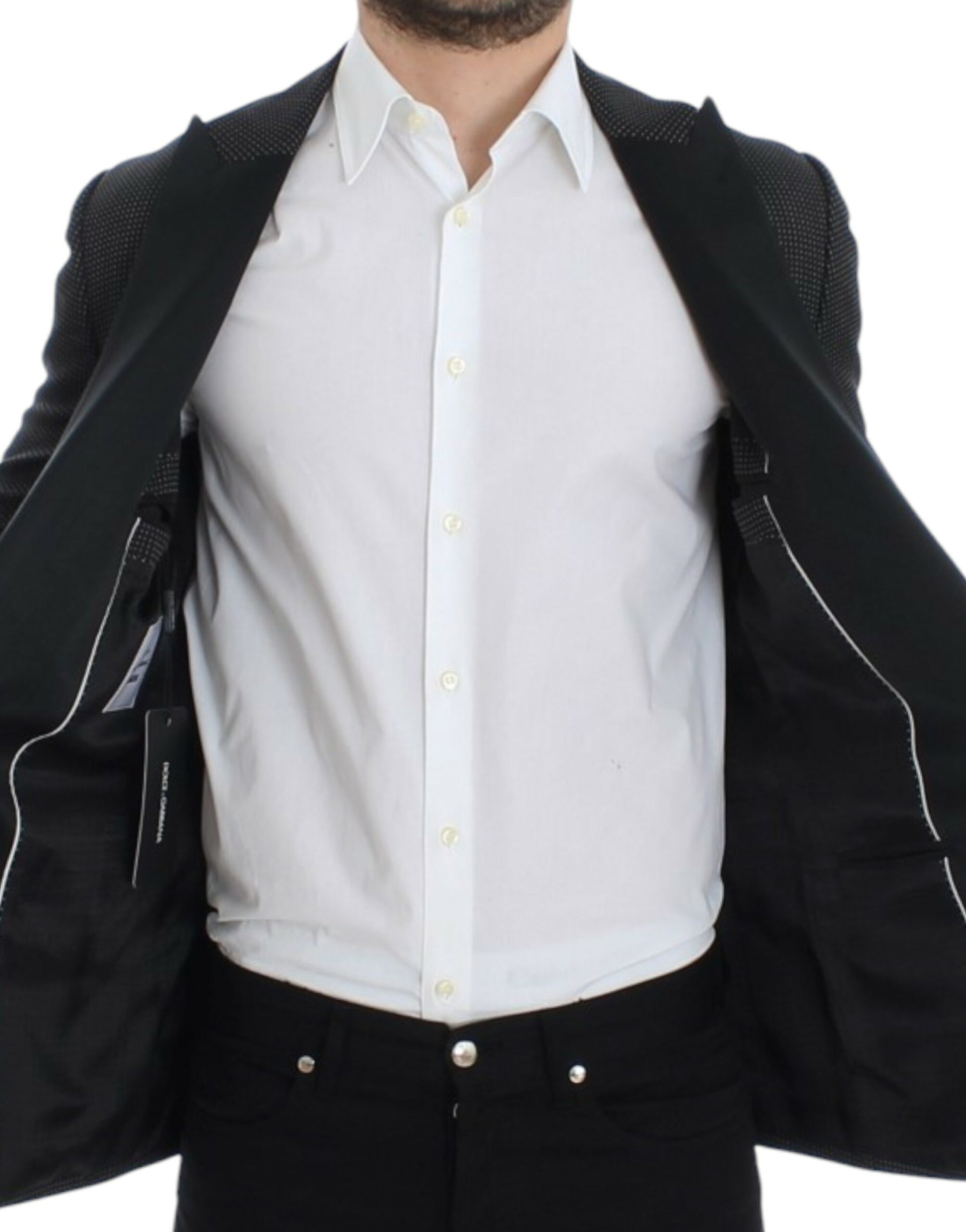 Dolce &amp; Gabbana – Eleganter, schwarzer Blazer mit Punkten im Slim Fit
