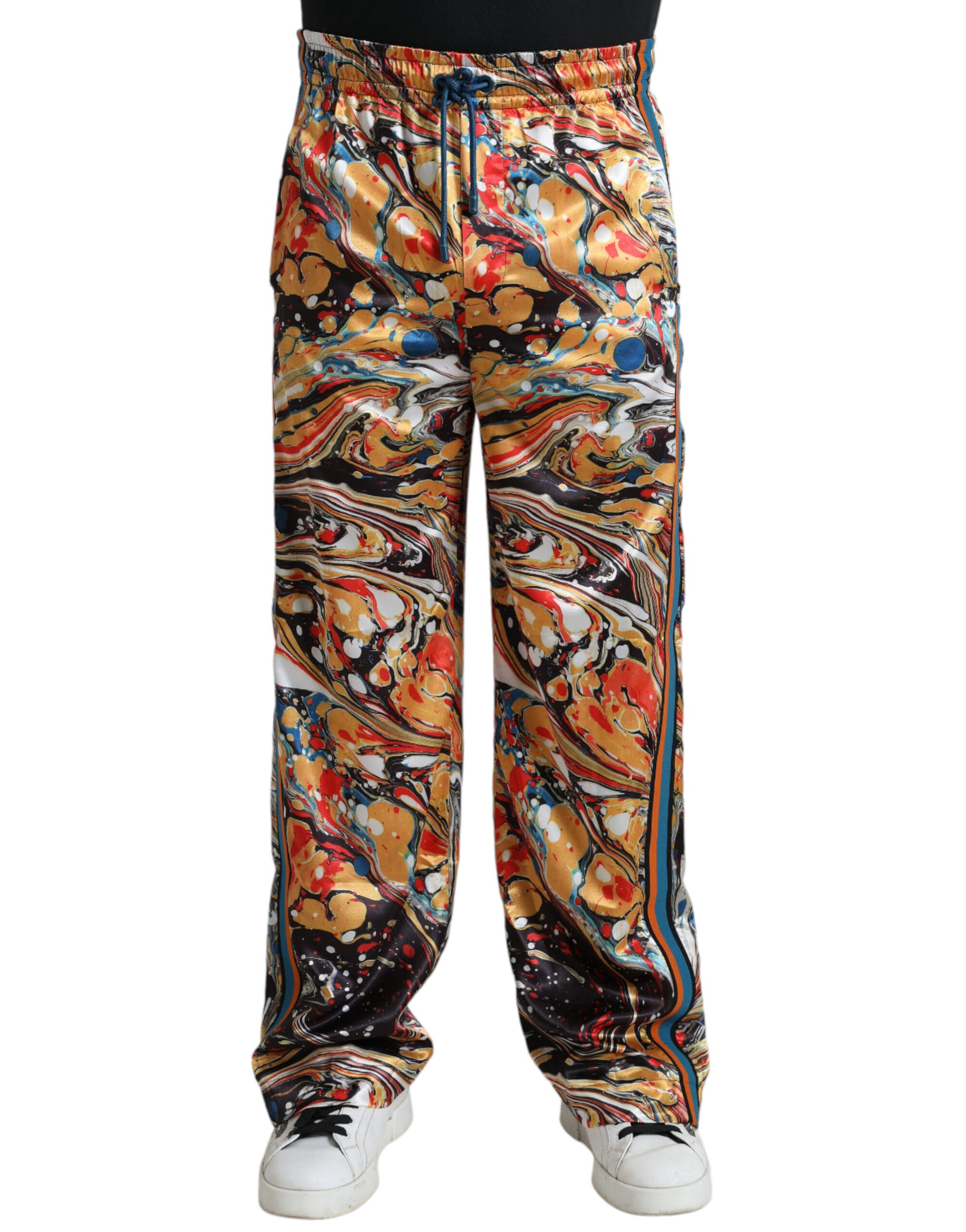 Dolce &amp; Gabbana Elegante Satin-Trainingshose in mehrfarbigem Marmor