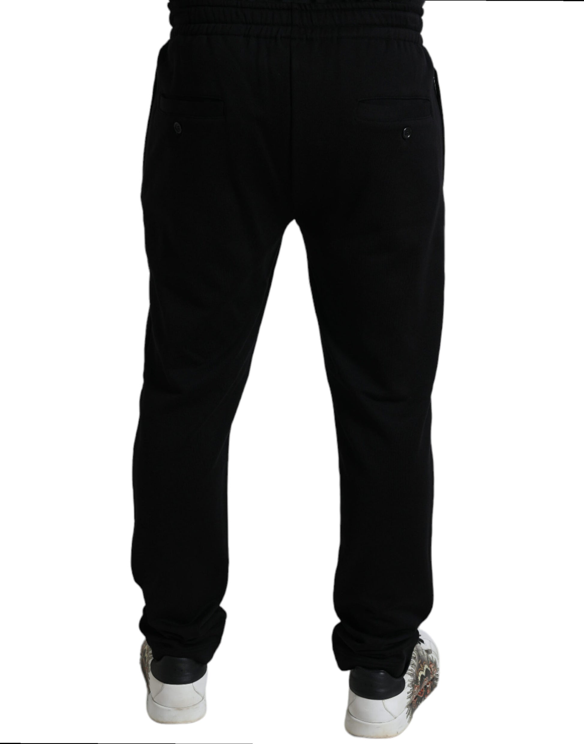 Dolce &amp; Gabbana Elegante schwarze Baumwoll-Jogginghose mit Logo-Stickerei