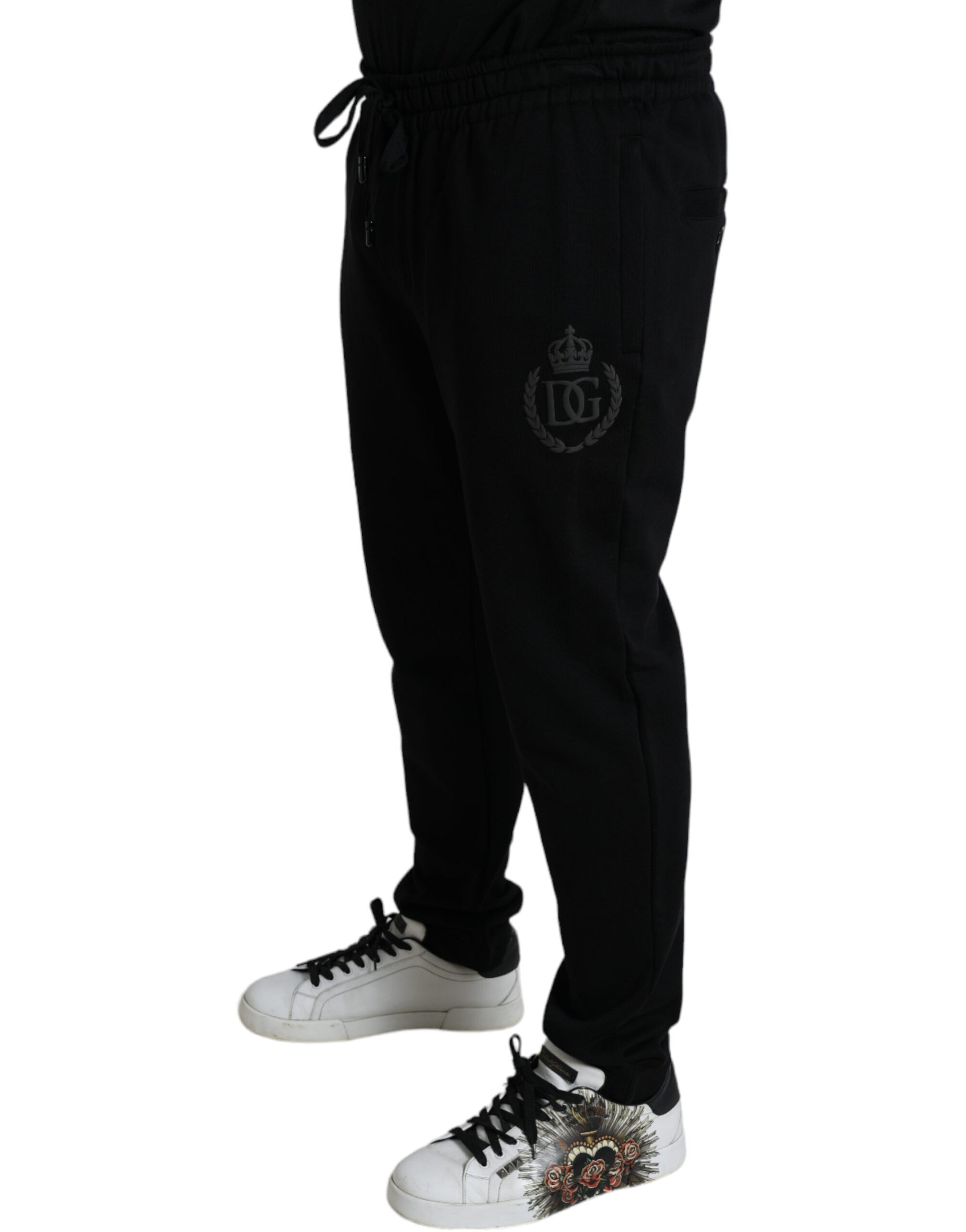 Dolce &amp; Gabbana Elegante schwarze Baumwoll-Jogginghose mit Logo-Stickerei