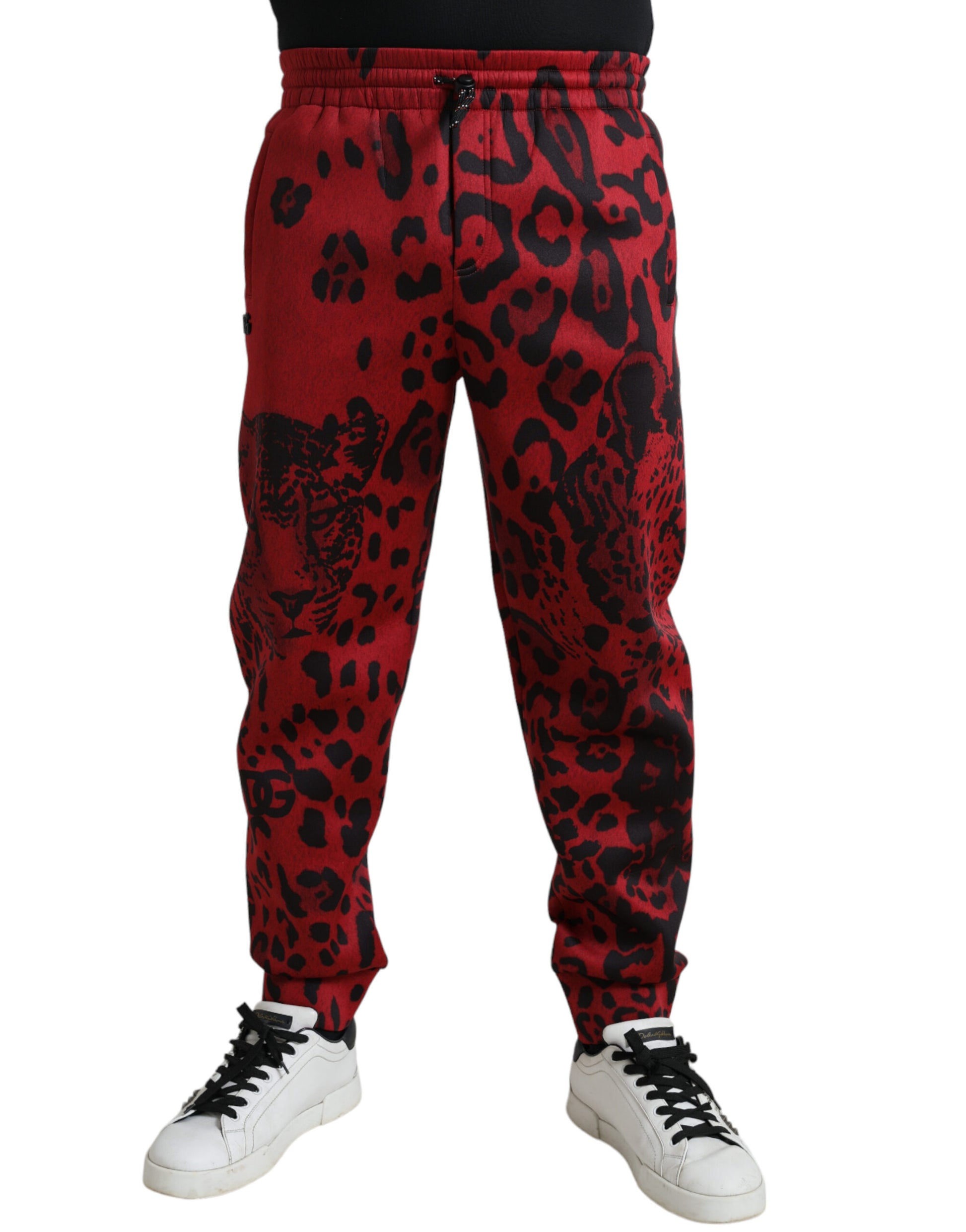 Dolce &amp; Gabbana – Elegante Jogginghose mit Leopardenmuster in Rot und Schwarz