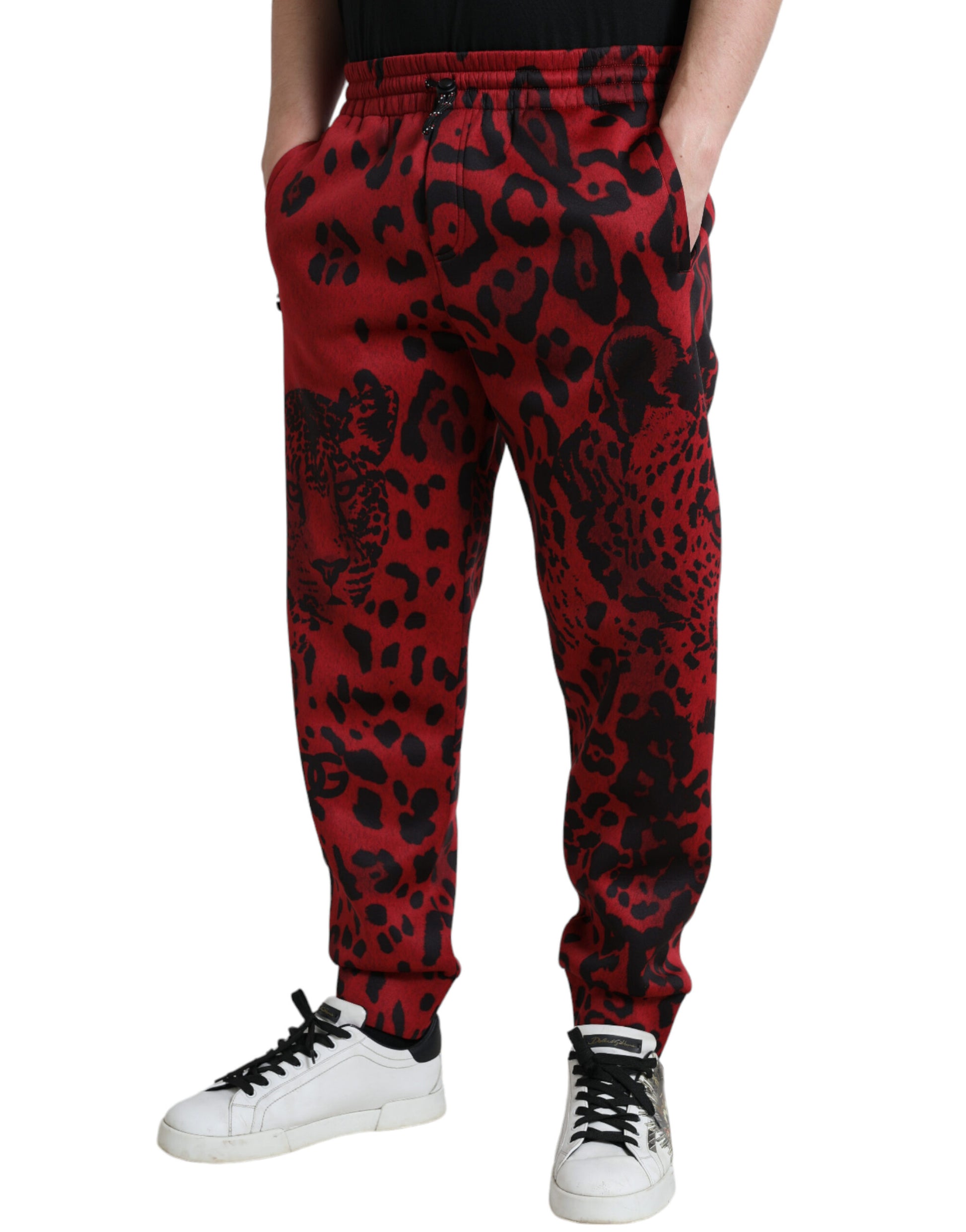 Dolce &amp; Gabbana – Elegante Jogginghose mit Leopardenmuster in Rot und Schwarz