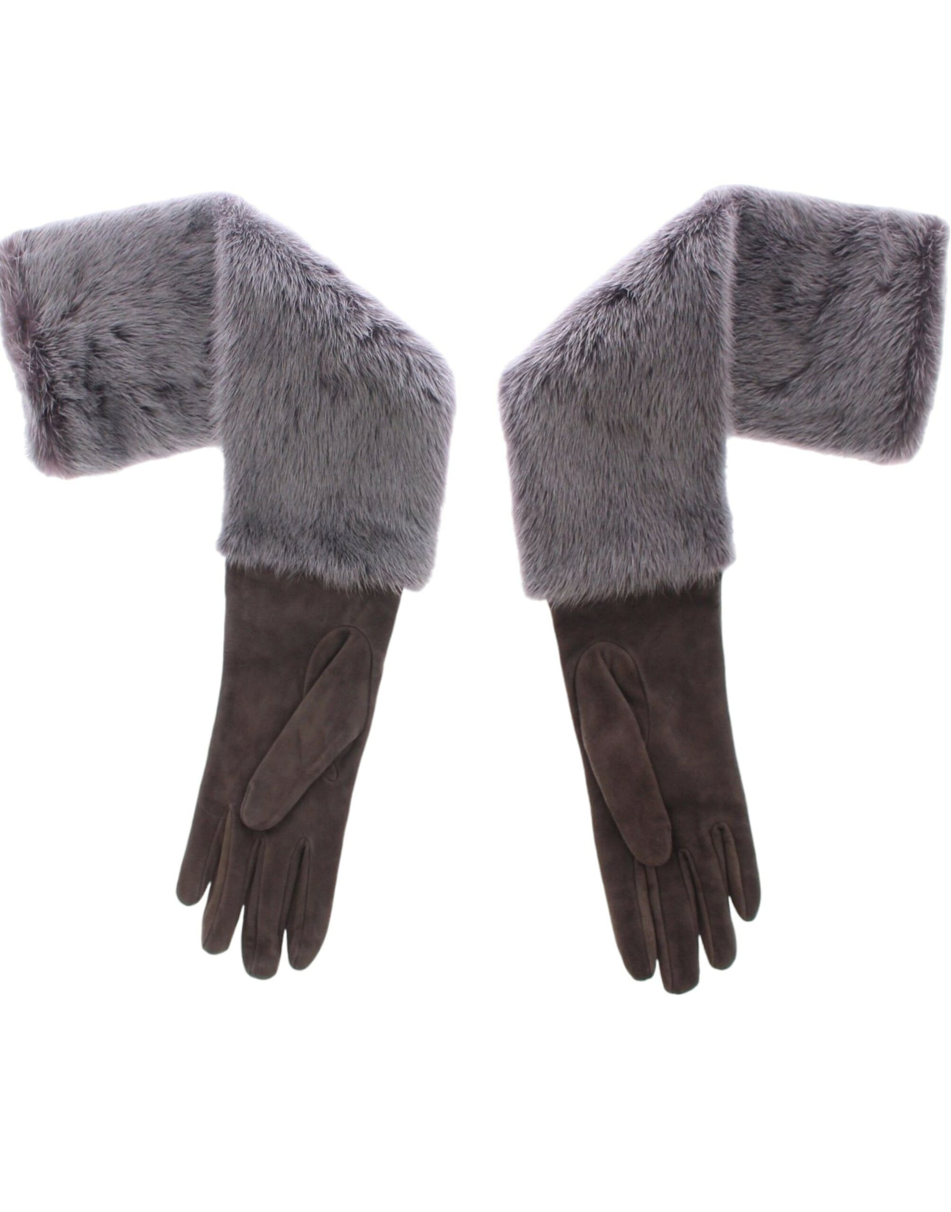 Dolce &amp; Gabbana – Elegante Ellenbogenhandschuhe aus grauem Nerzfell und Leder
