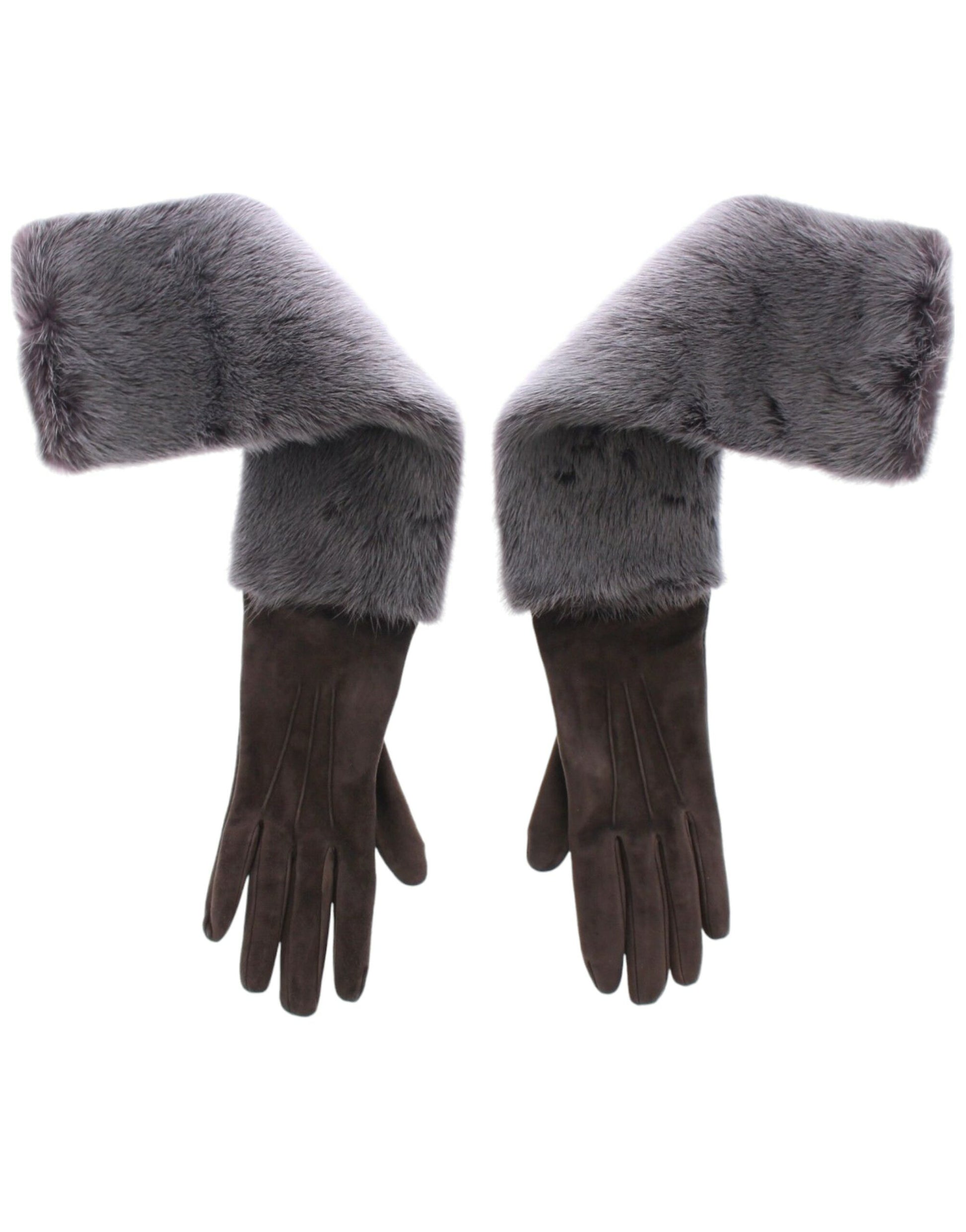 Dolce &amp; Gabbana – Elegante Ellenbogenhandschuhe aus grauem Nerzfell und Leder