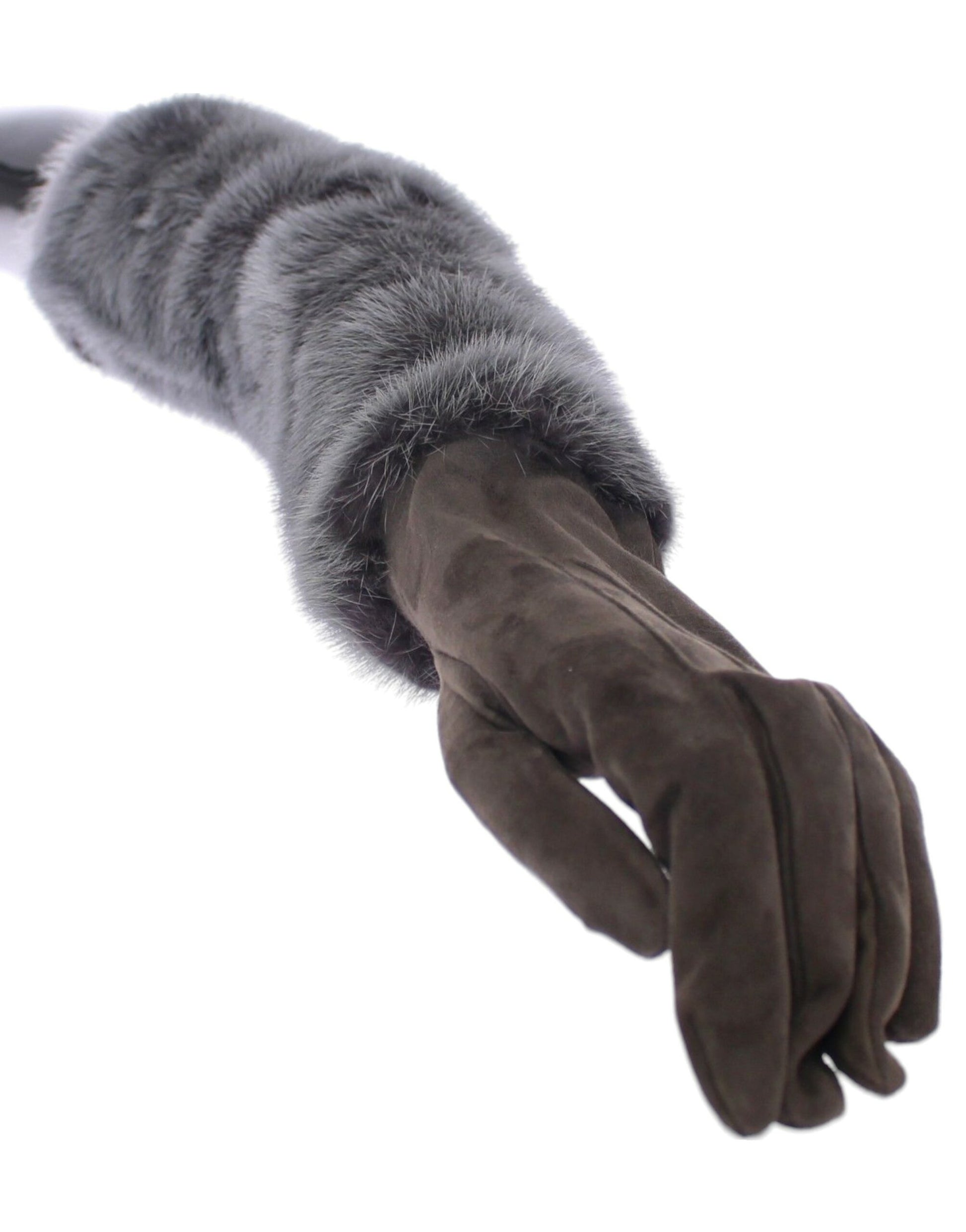 Dolce &amp; Gabbana – Elegante Ellenbogenhandschuhe aus grauem Nerzfell und Leder