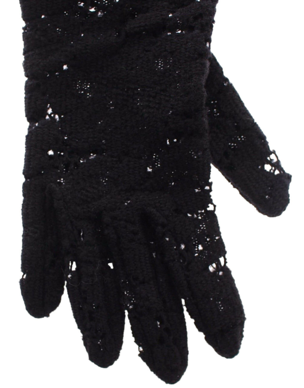 Dolce &amp; Gabbana – Schwarze Ellbogenhandschuhe aus Wollspitze und Lammfell