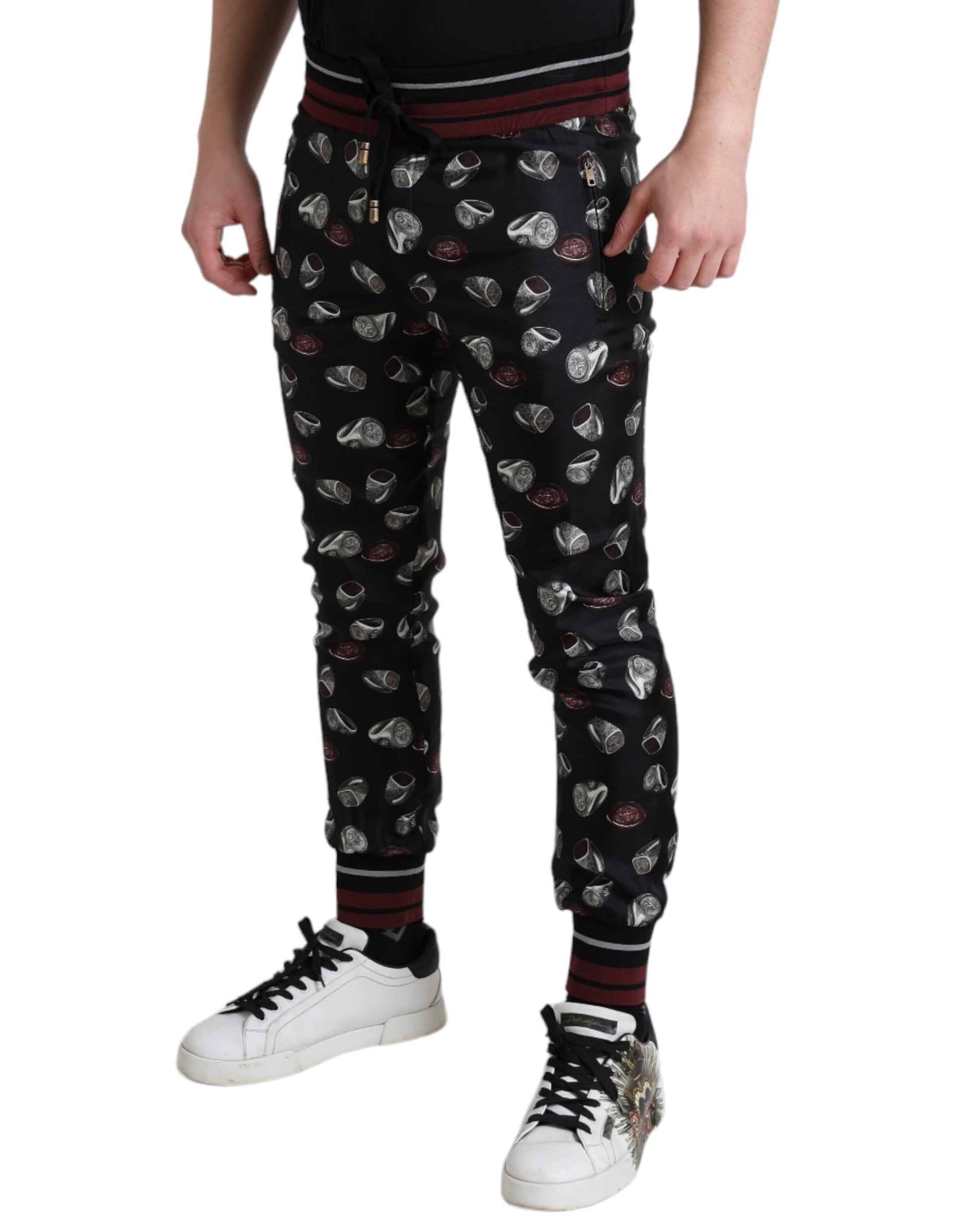 Dolce &amp; Gabbana Edle Jogginghose aus Seide mit Ring-Print