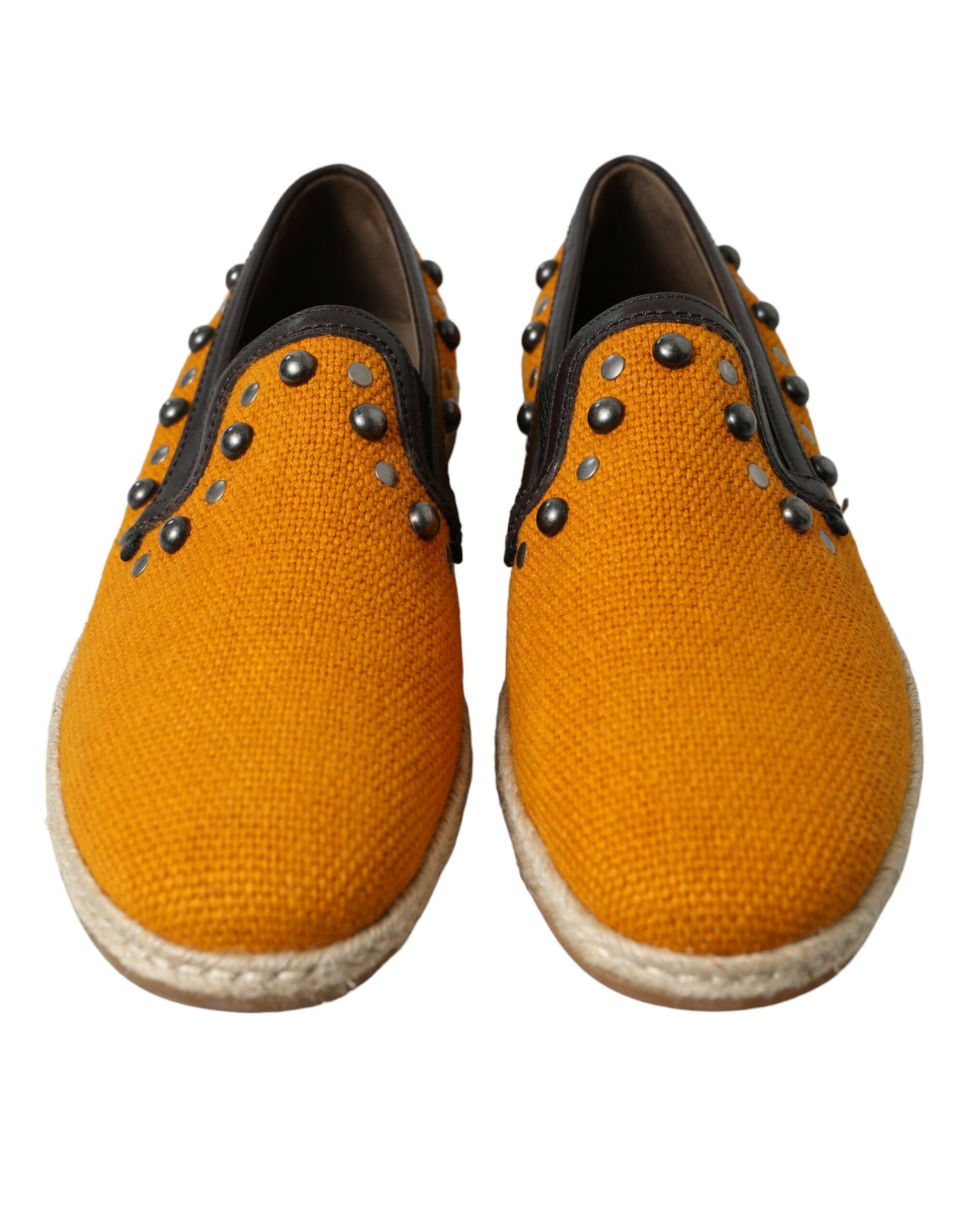 Dolce &amp; Gabbana – Exklusive orangefarbene Canvas-Loafer mit Nieten