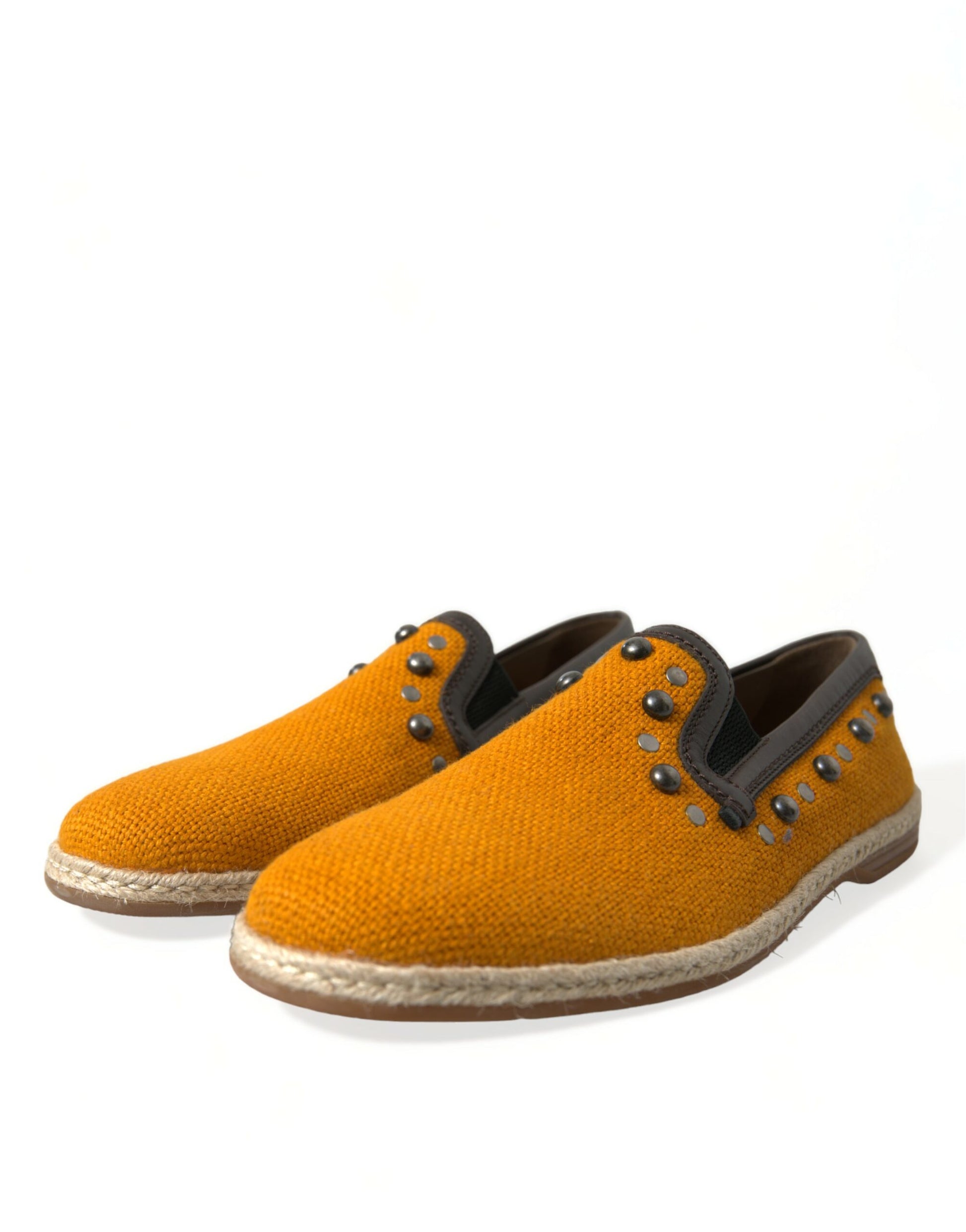 Dolce &amp; Gabbana – Exklusive orangefarbene Canvas-Loafer mit Nieten
