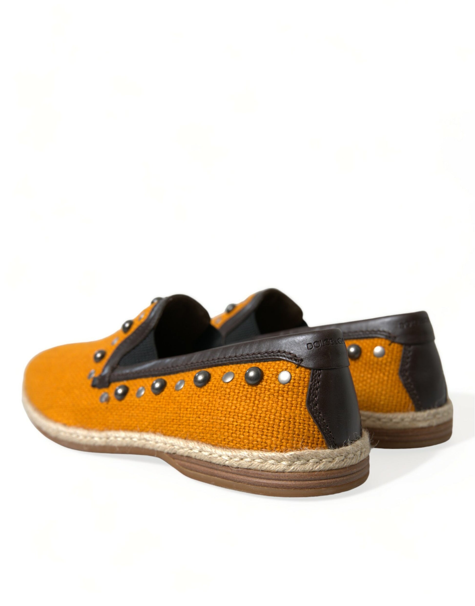 Dolce &amp; Gabbana – Exklusive orangefarbene Canvas-Loafer mit Nieten