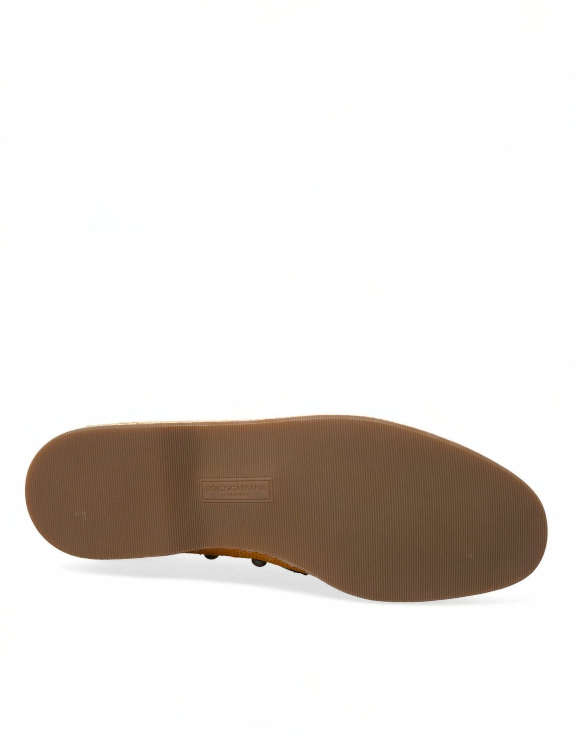 Dolce &amp; Gabbana – Exklusive orangefarbene Canvas-Loafer mit Nieten