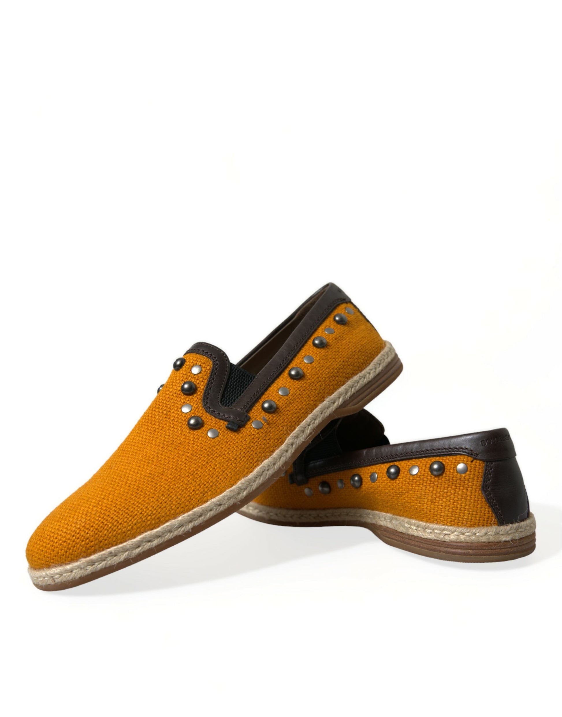 Dolce &amp; Gabbana – Exklusive orangefarbene Canvas-Loafer mit Nieten