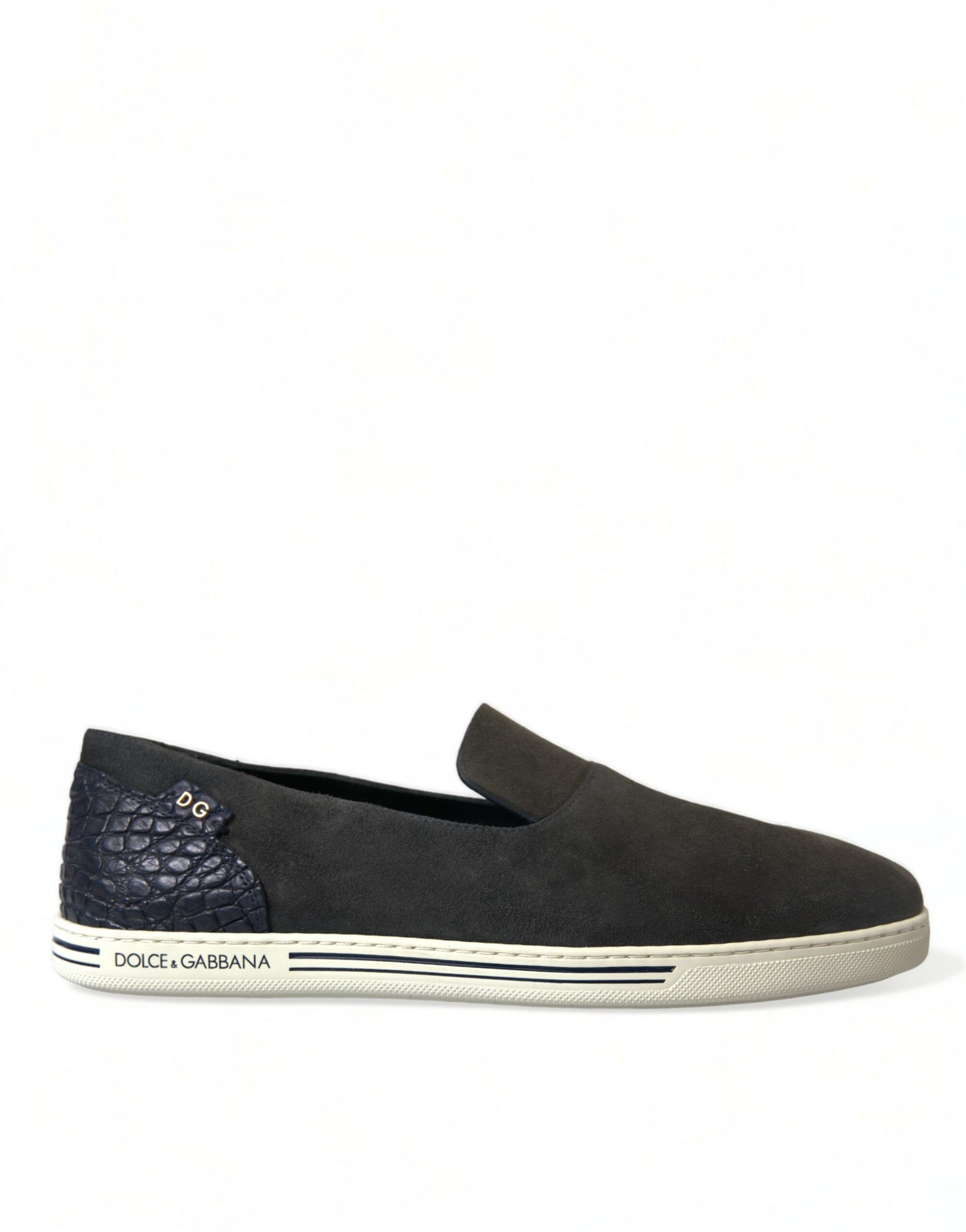 Dolce &amp; Gabbana Elegante Hausschuhe aus blauem Wildleder und Krokodil