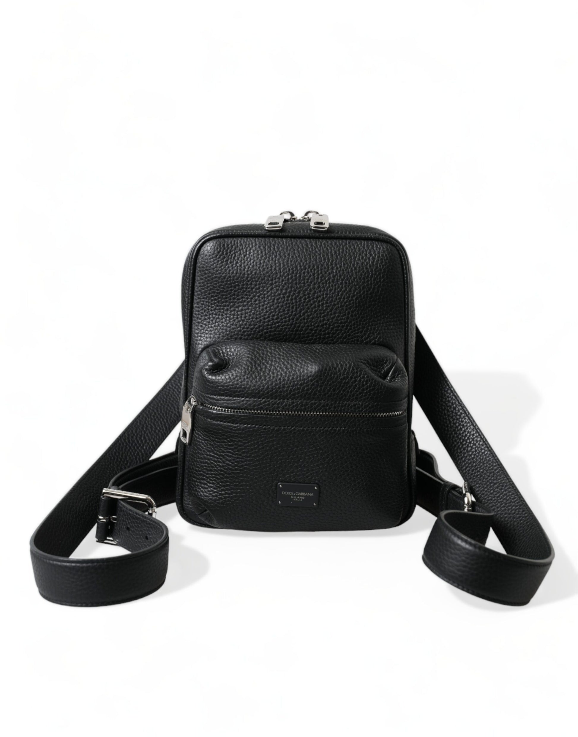 Dolce &amp; Gabbana Chic – Kleiner Rucksack aus schwarzem Kalbsleder