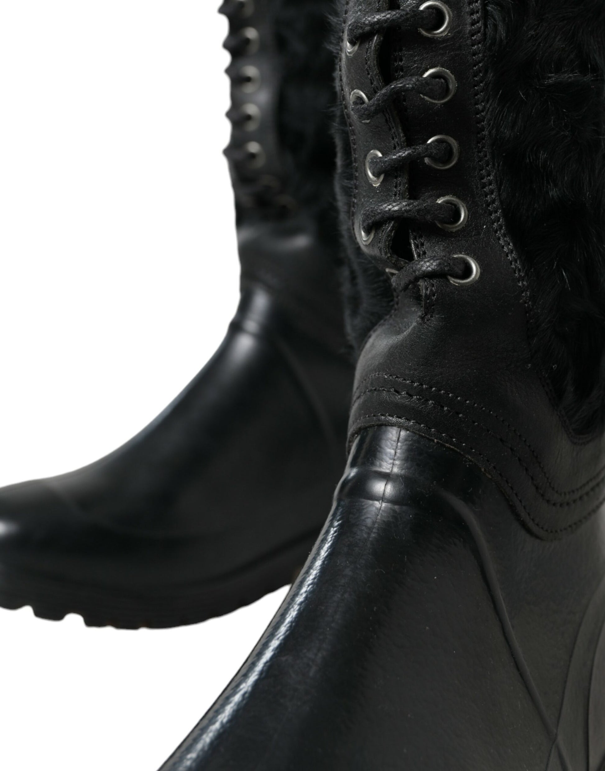 Dolce &amp; Gabbana – Elegante schwarze Shearling-Stiefel mit halbhohem Schaft