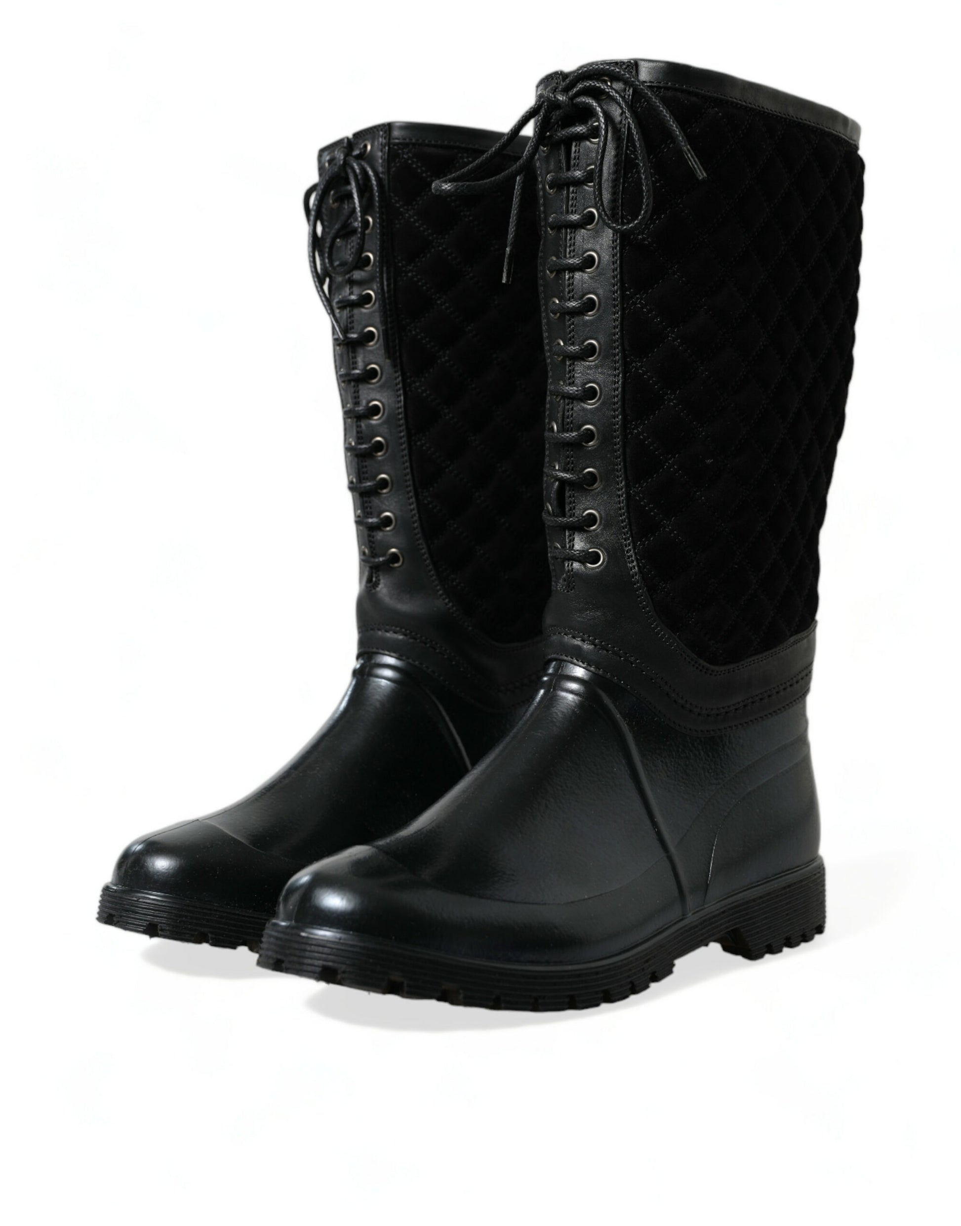 Dolce &amp; Gabbana – Elegante, gesteppte Gummistiefel mit Schnürung