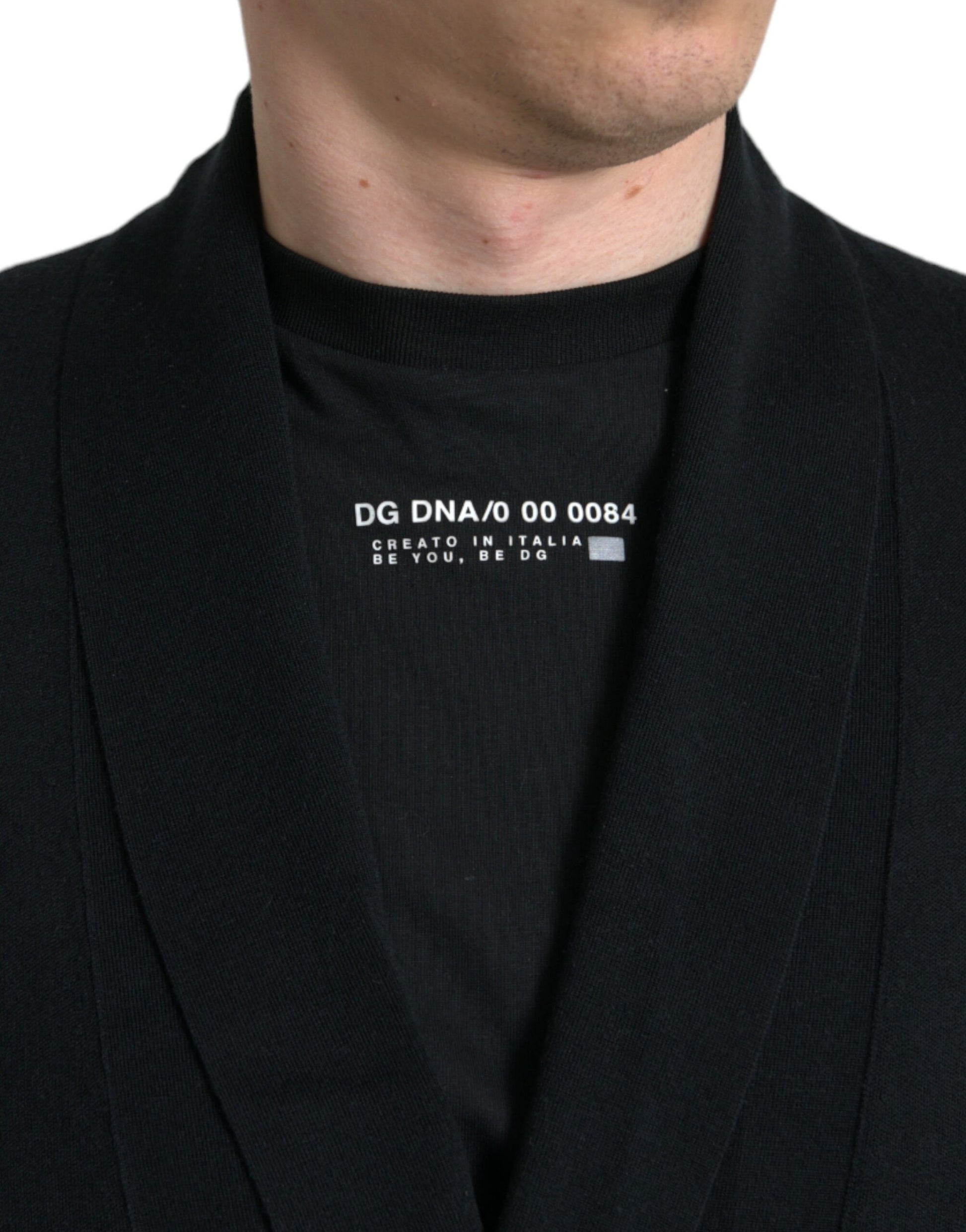 Dolce &amp; Gabbana – Eleganter schwarzer Kaschmir-Bademantel mit Taillengürtel