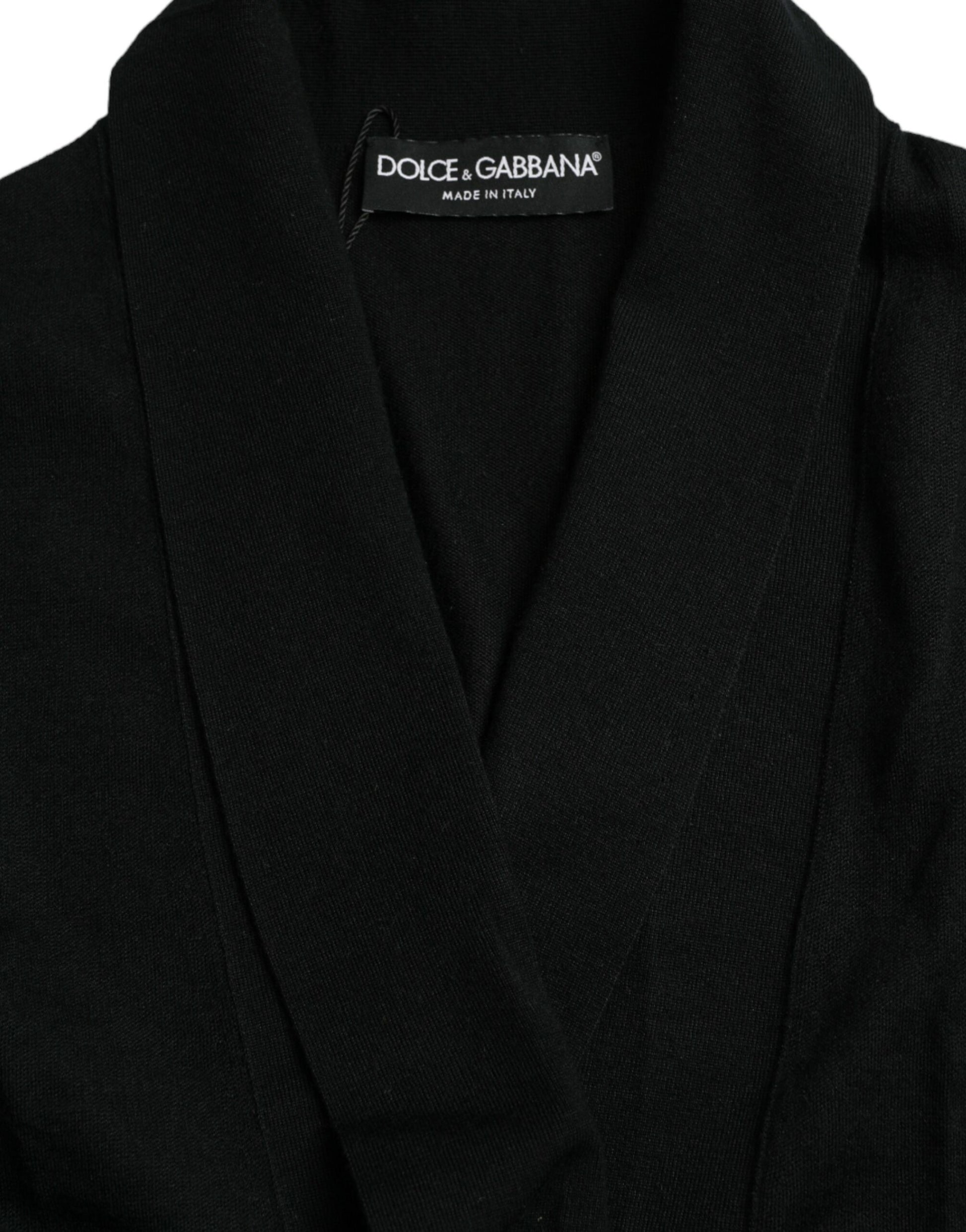 Dolce &amp; Gabbana – Eleganter schwarzer Kaschmir-Bademantel mit Taillengürtel