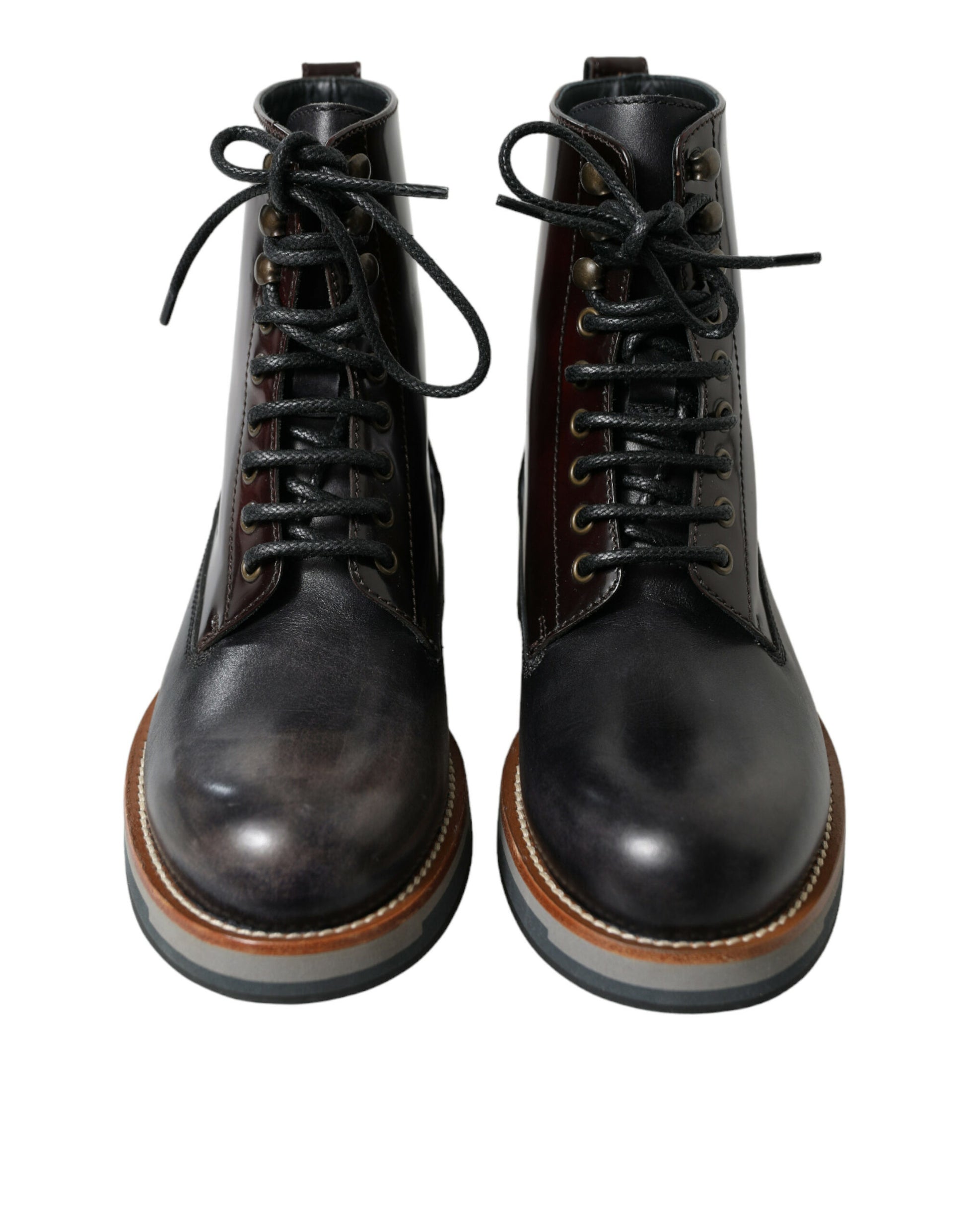 Dolce &amp; Gabbana Schicke zweifarbige Lederstiefel mit halbhoher Wadenhöhe