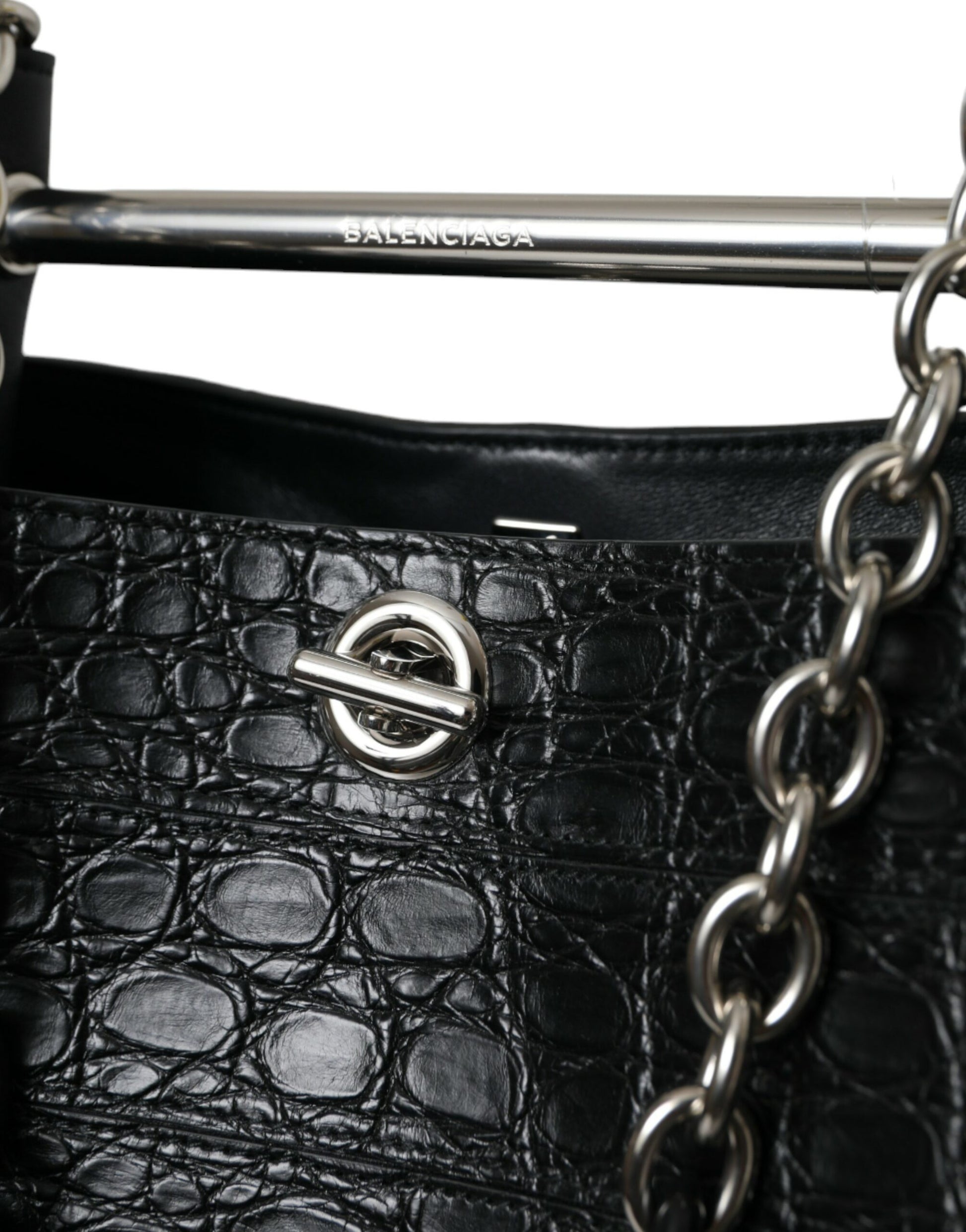 Balenciaga – Elegante Maxi-Beuteltasche aus schwarzem Krokodilleder