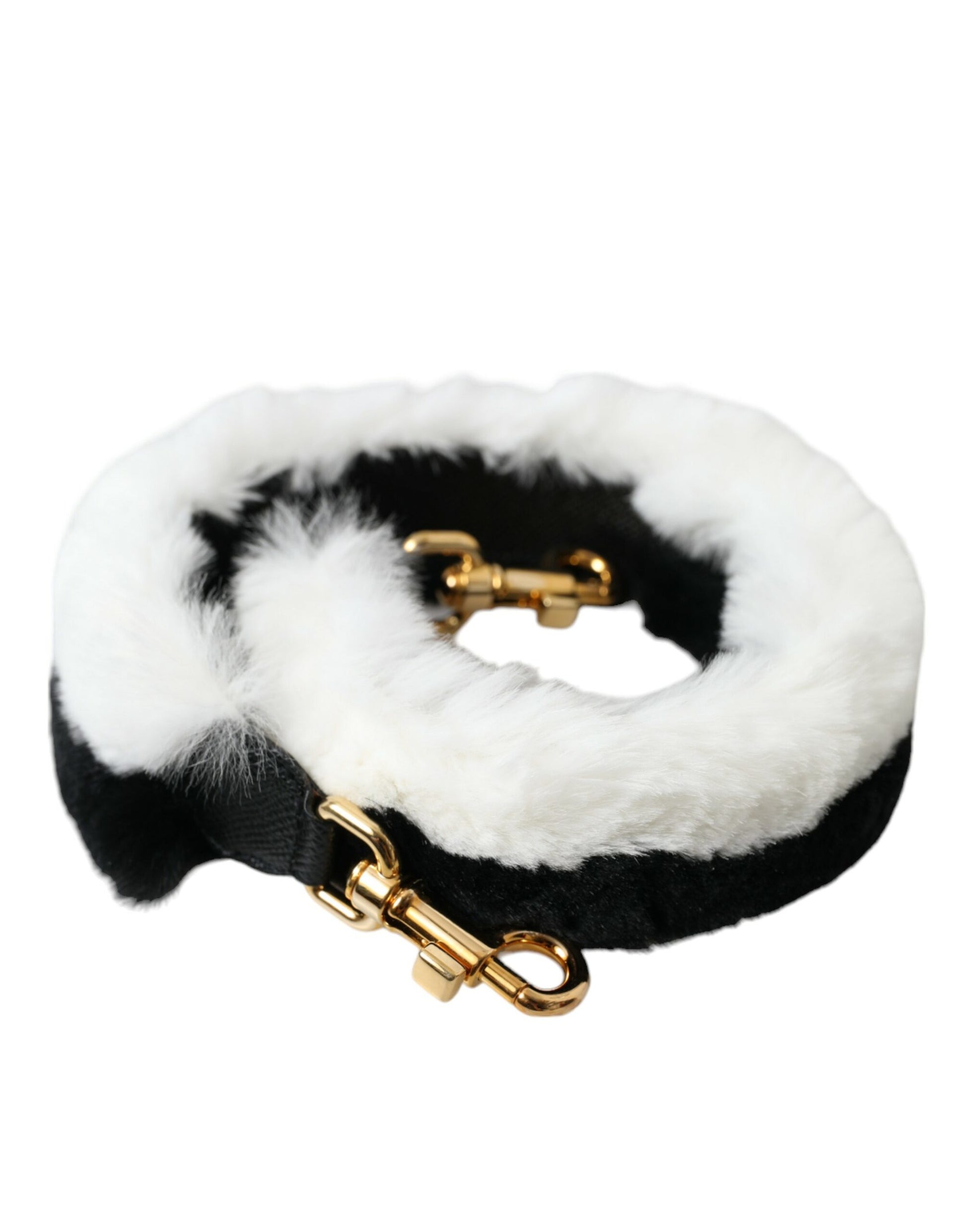Dolce &amp; Gabbana Schwarz-Weiß Lapin Pelz Accessoire Schultergurt