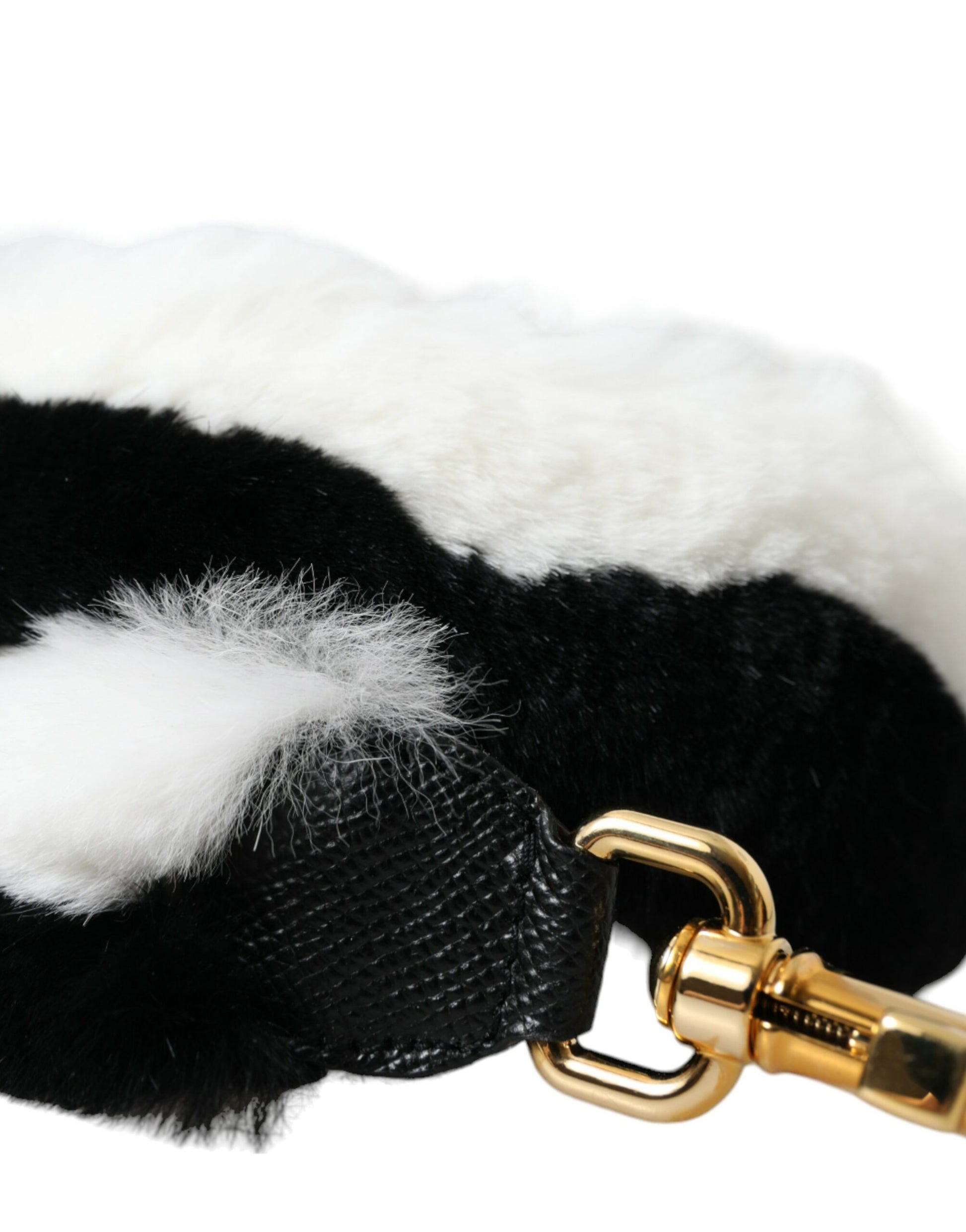 Dolce &amp; Gabbana Schwarz-Weiß Lapin Pelz Accessoire Schultergurt