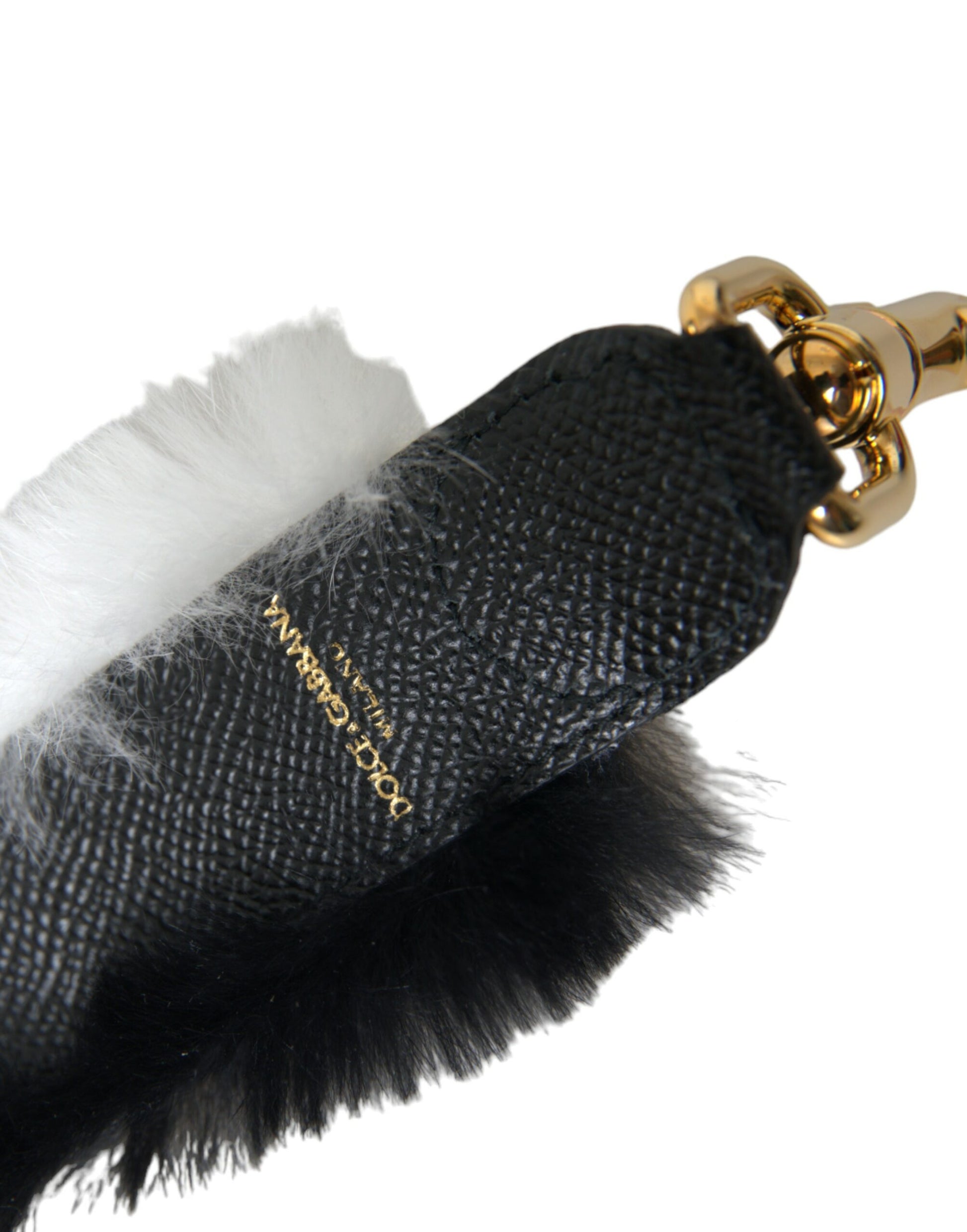 Dolce &amp; Gabbana Schwarz-Weiß Lapin Pelz Accessoire Schultergurt