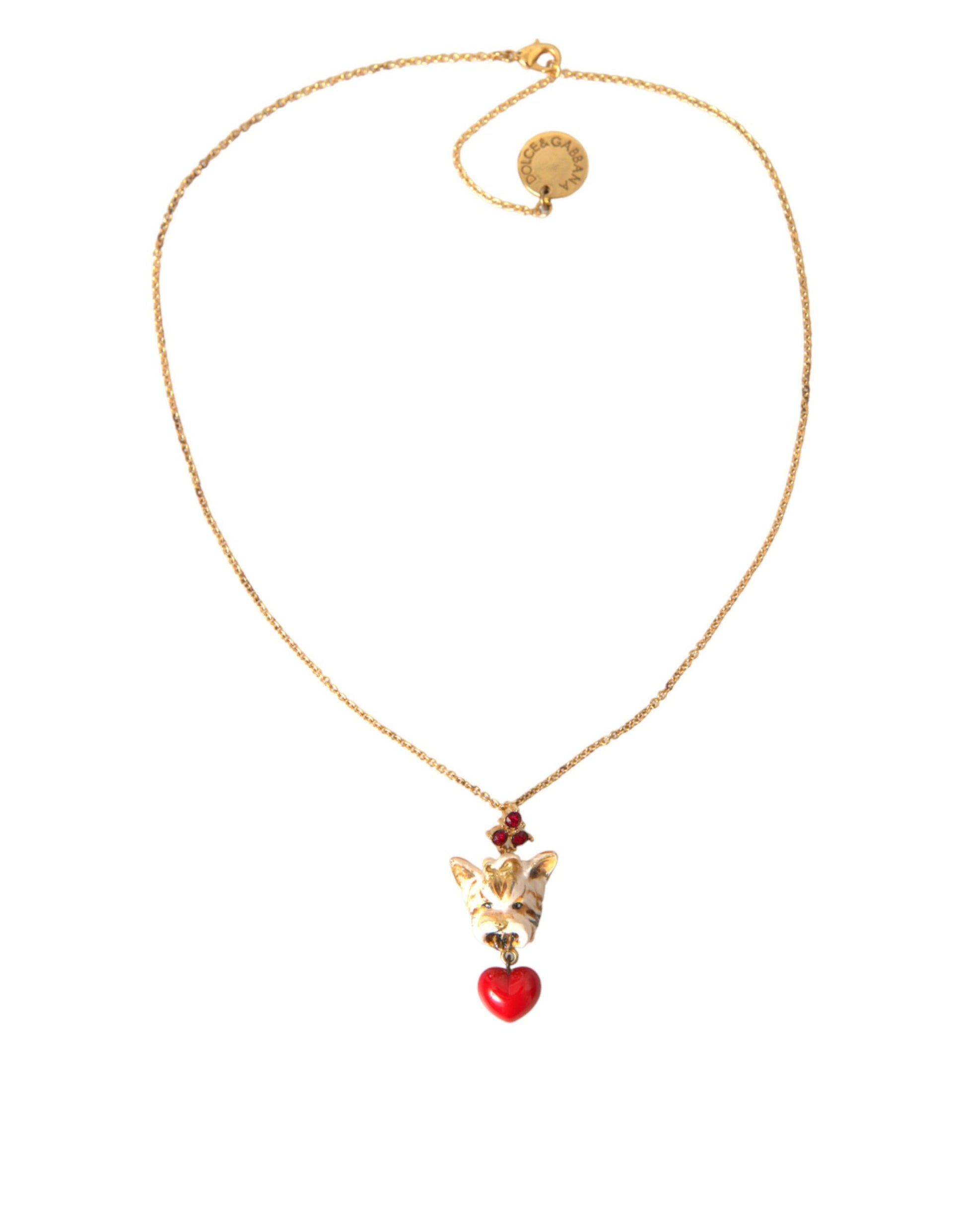 Dolce &amp; Gabbana Halskette mit Hundeherzanhänger aus goldener Messingkette