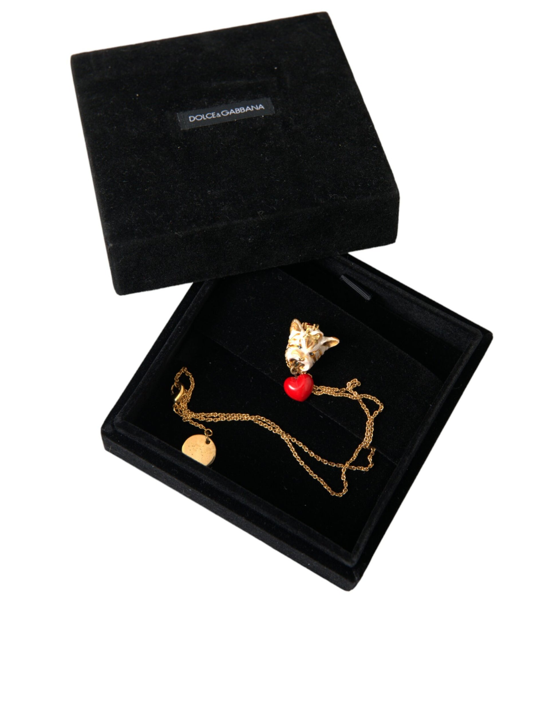 Dolce &amp; Gabbana Halskette mit Hundeherzanhänger aus goldener Messingkette
