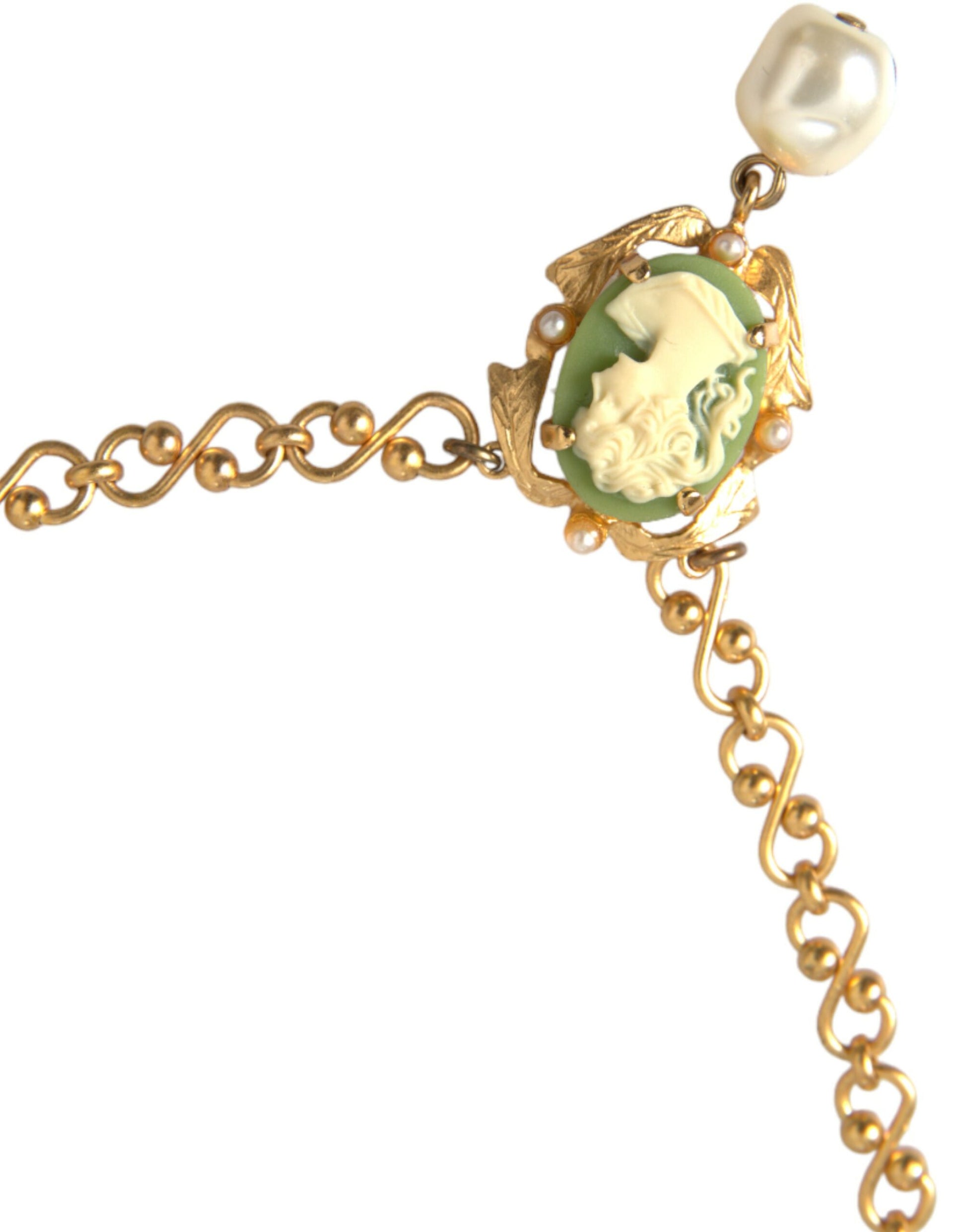 Dolce &amp; Gabbana Halskette mit Perlenanhänger aus goldener Messingkette