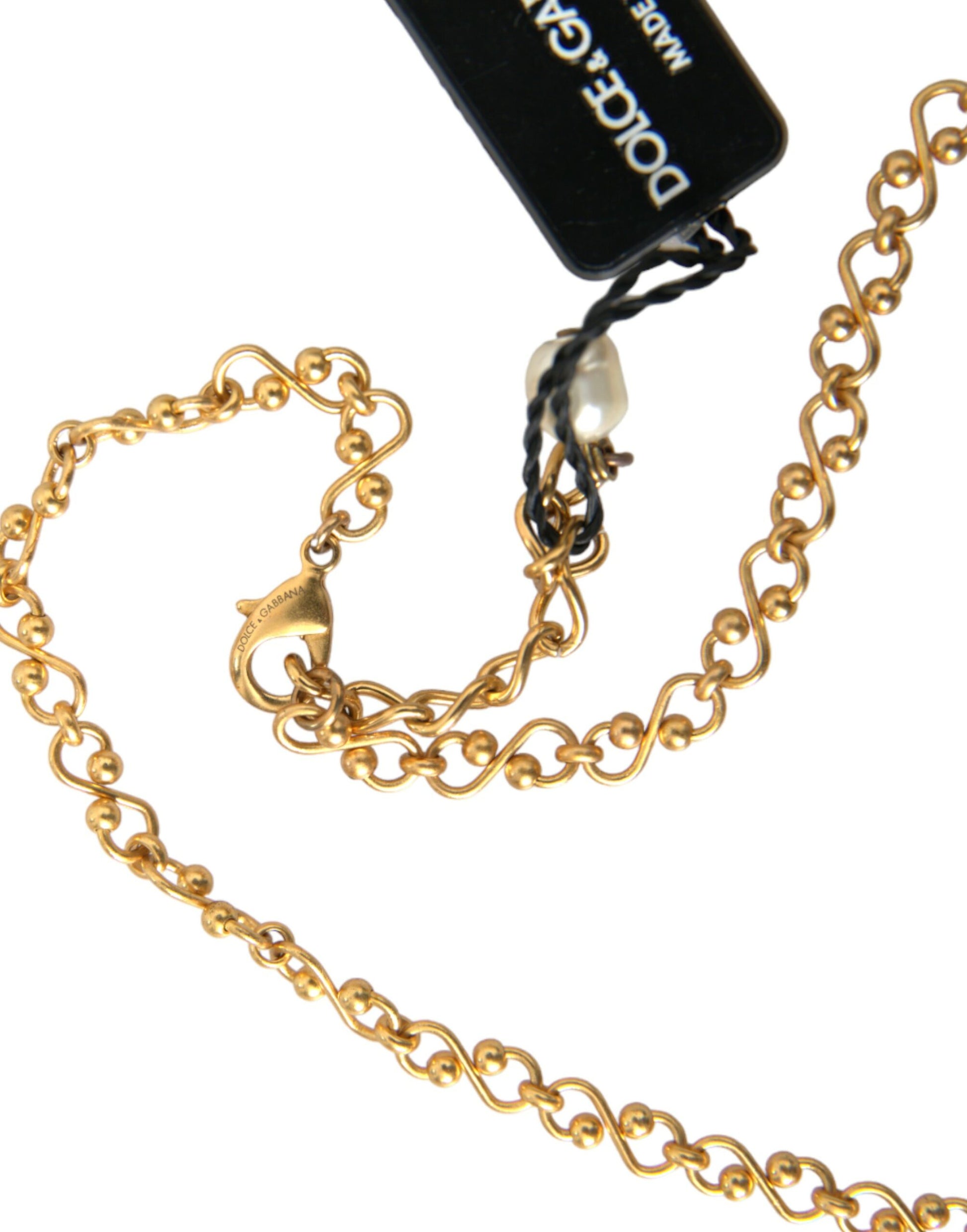 Dolce &amp; Gabbana Halskette mit Perlenanhänger aus goldener Messingkette