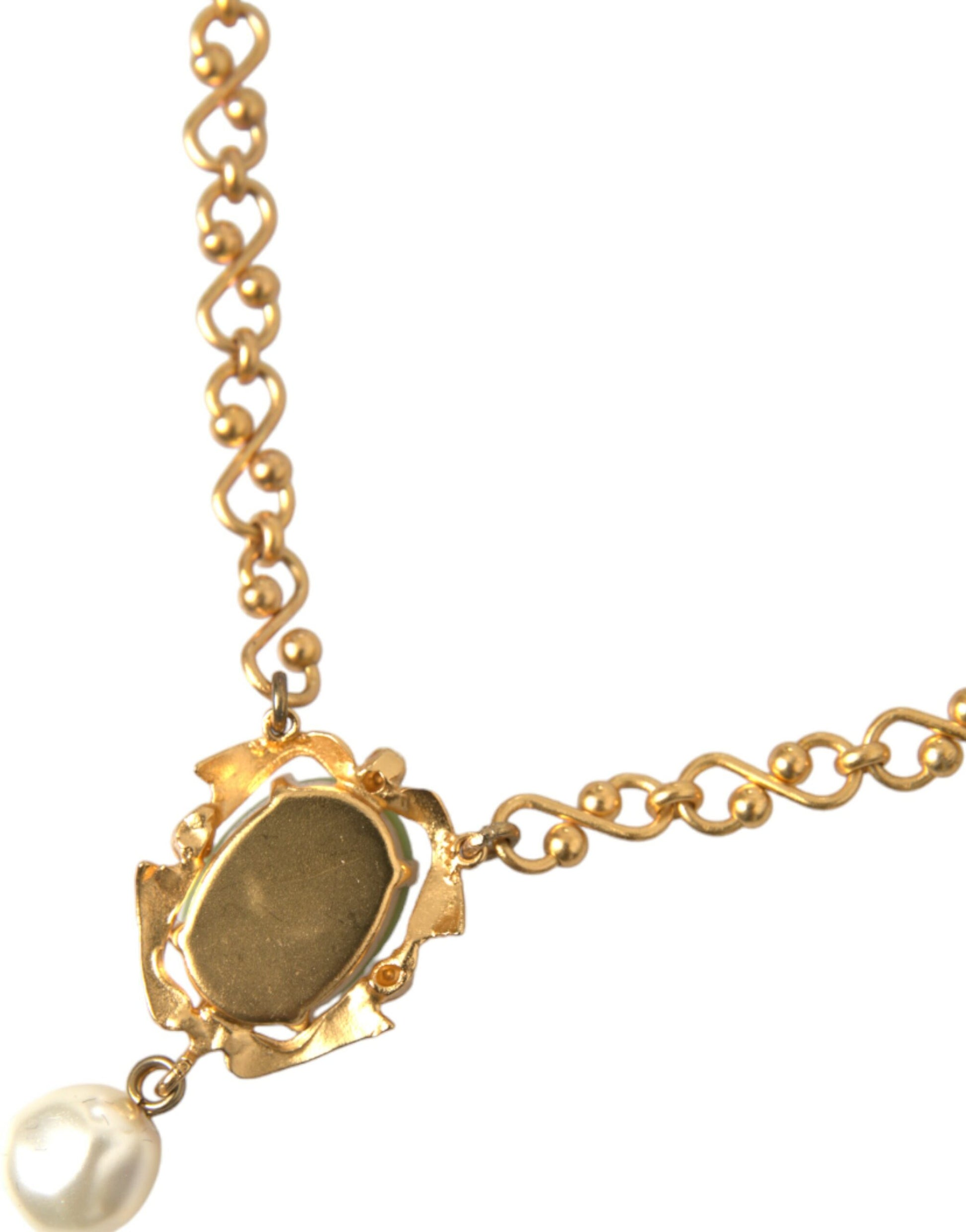 Dolce &amp; Gabbana Halskette mit Perlenanhänger aus goldener Messingkette