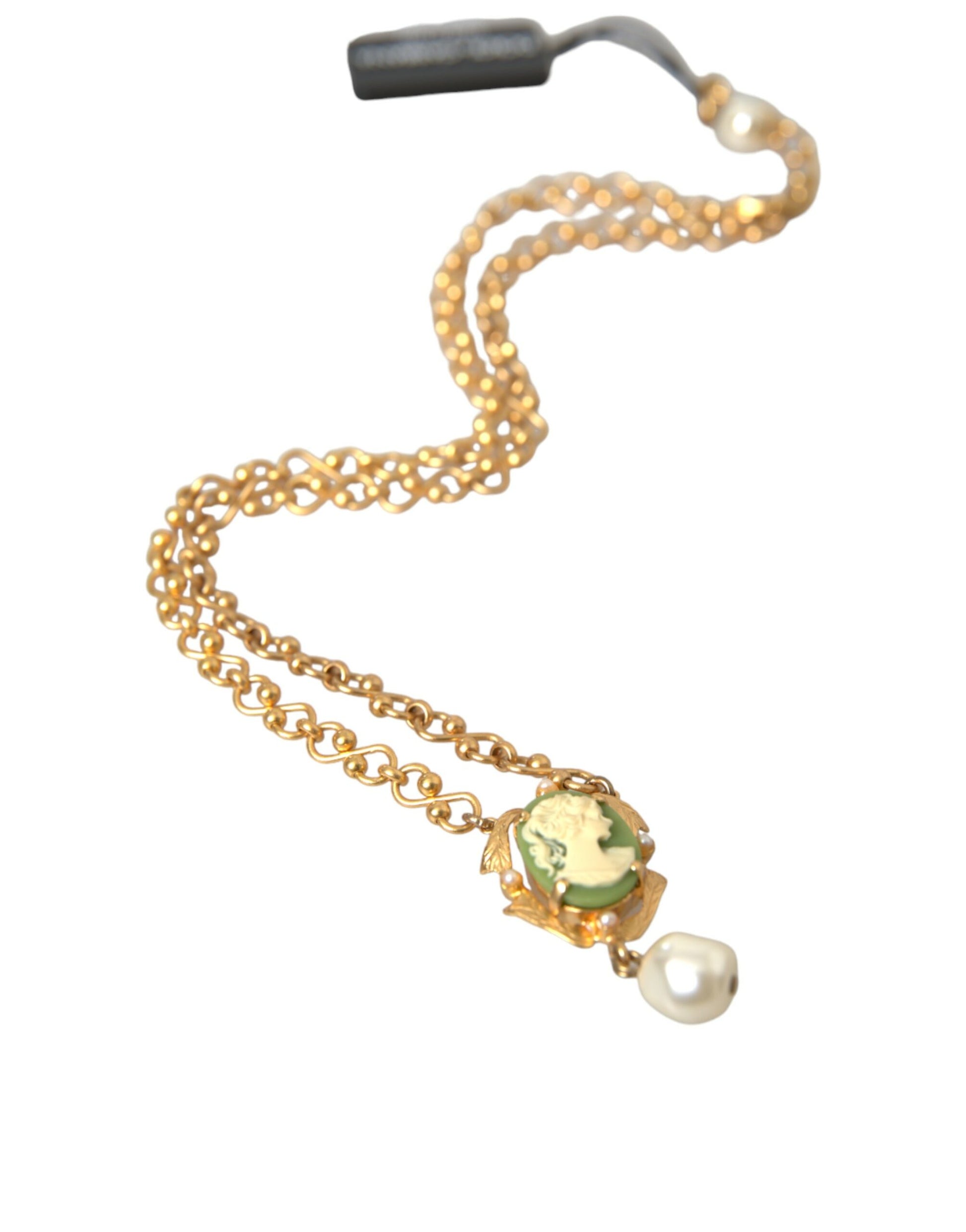 Dolce &amp; Gabbana Halskette mit Perlenanhänger aus goldener Messingkette