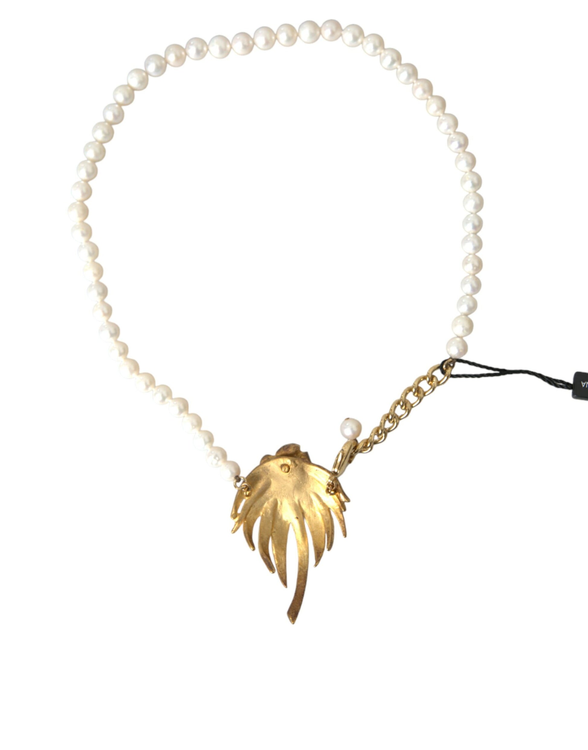 Dolce &amp; Gabbana Halskette mit Baumanhänger aus goldenem Messing mit Kristallperlen