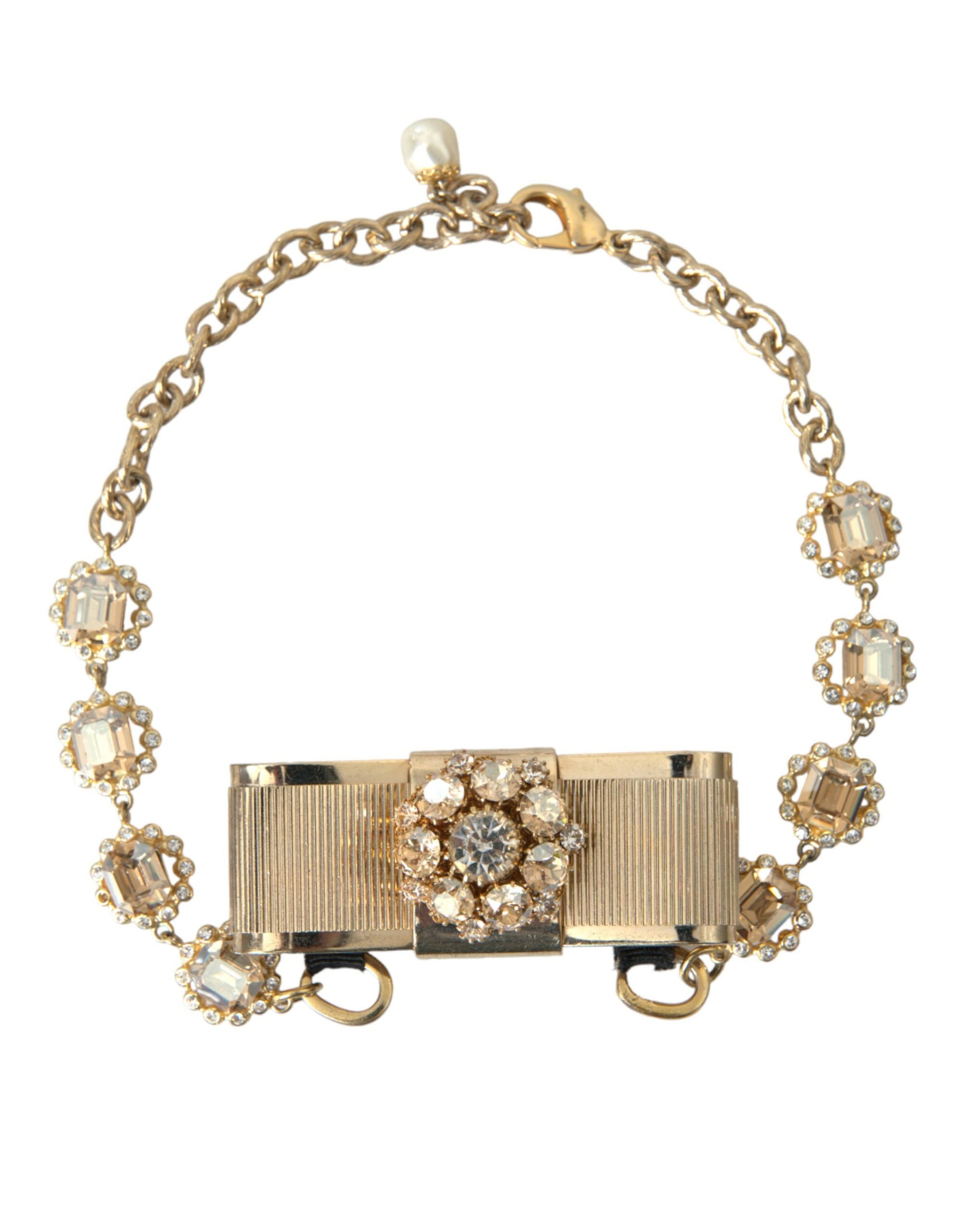 Dolce &amp; Gabbana – Choker-Halskette mit Schleife und klarem Kristall aus goldenem Messing