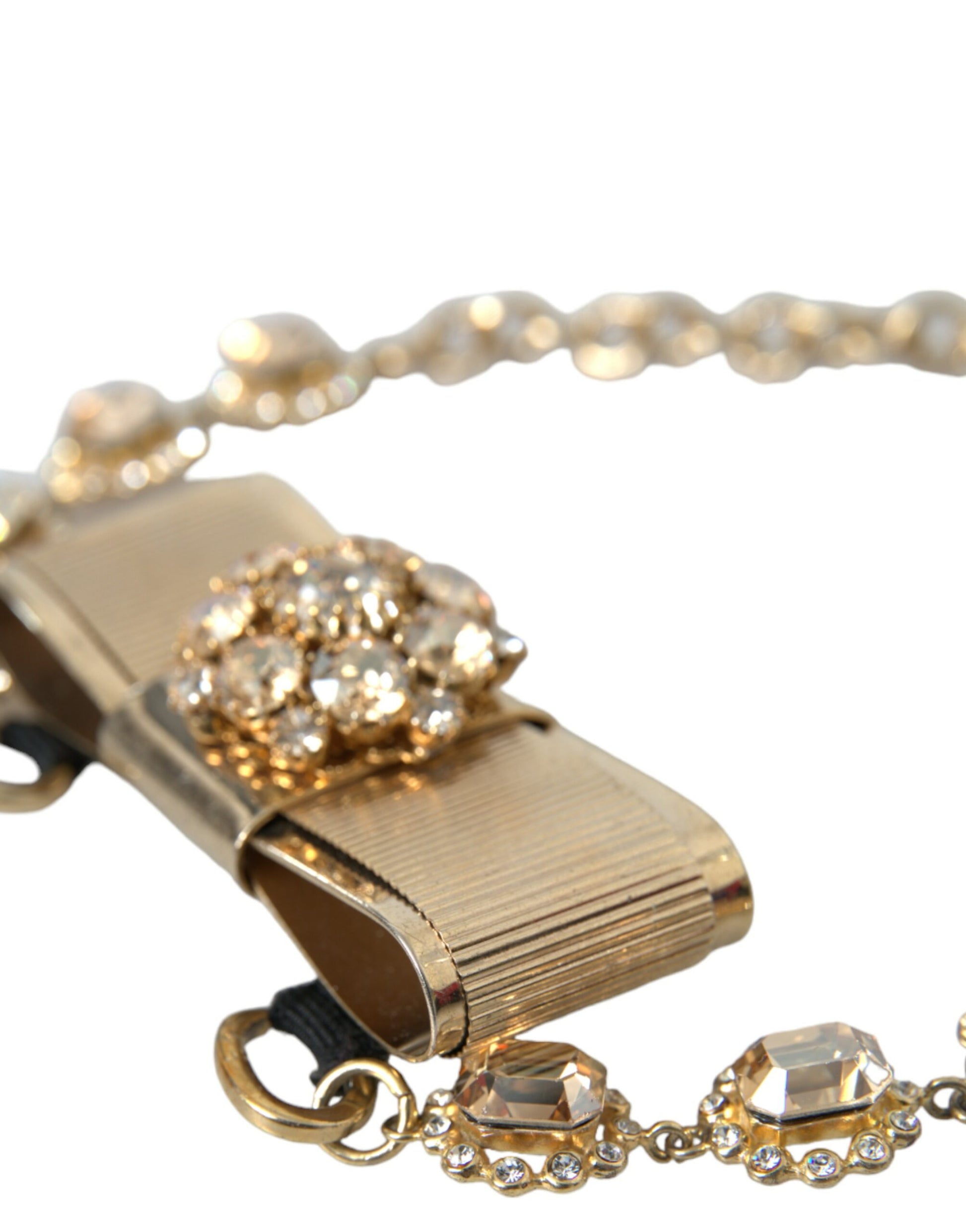 Dolce &amp; Gabbana – Choker-Halskette mit Schleife und klarem Kristall aus goldenem Messing