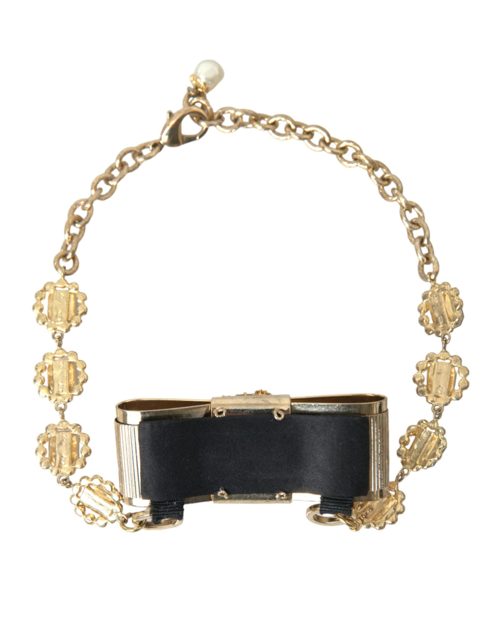 Dolce &amp; Gabbana – Choker-Halskette mit Schleife und klarem Kristall aus goldenem Messing