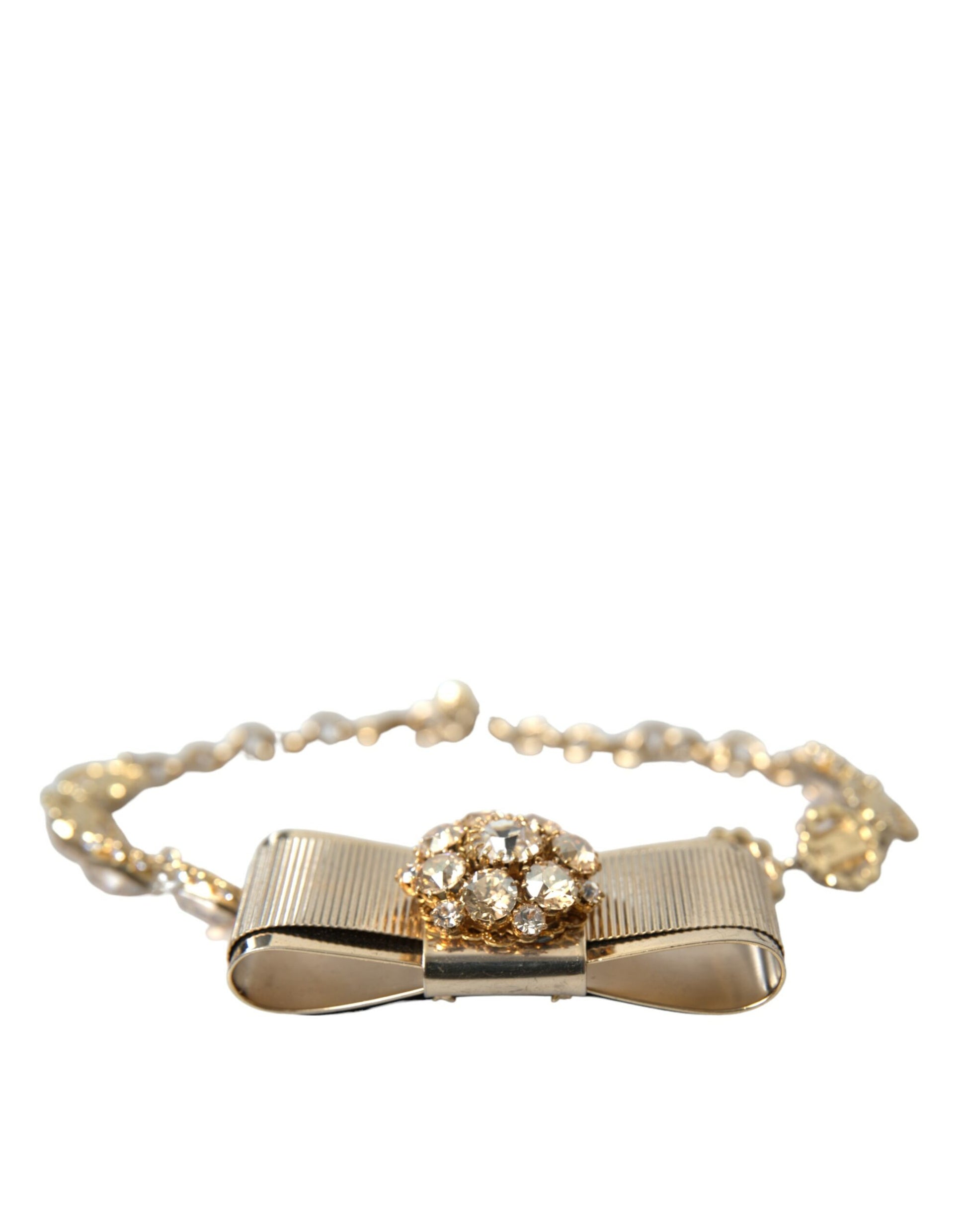 Dolce &amp; Gabbana – Choker-Halskette mit Schleife und klarem Kristall aus goldenem Messing