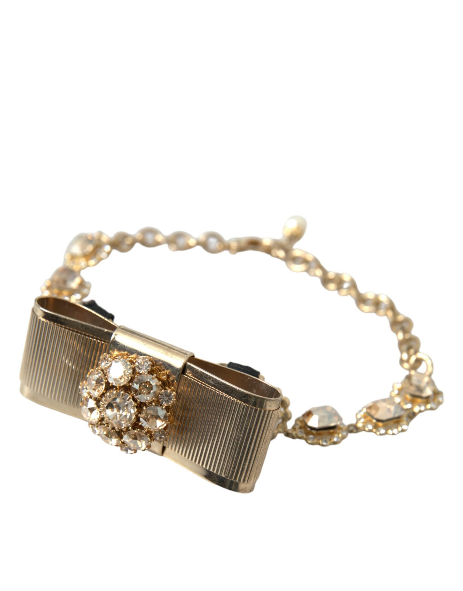 Dolce &amp; Gabbana – Choker-Halskette mit Schleife und klarem Kristall aus goldenem Messing