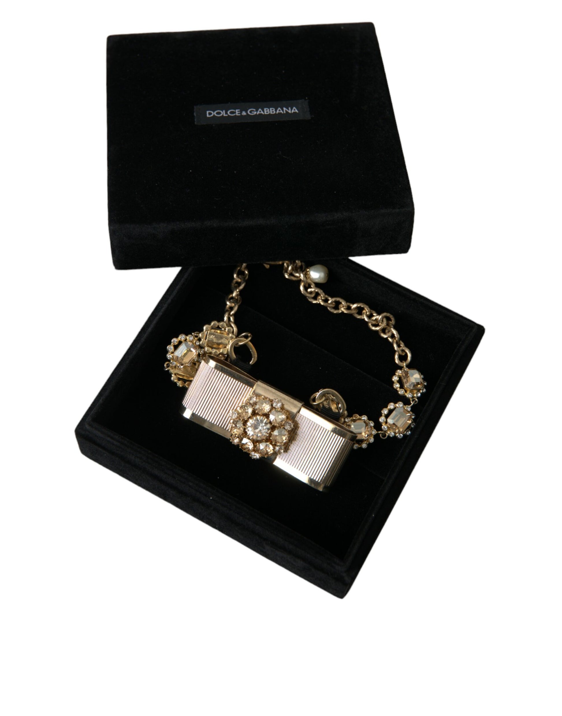 Dolce &amp; Gabbana – Choker-Halskette mit Schleife und klarem Kristall aus goldenem Messing