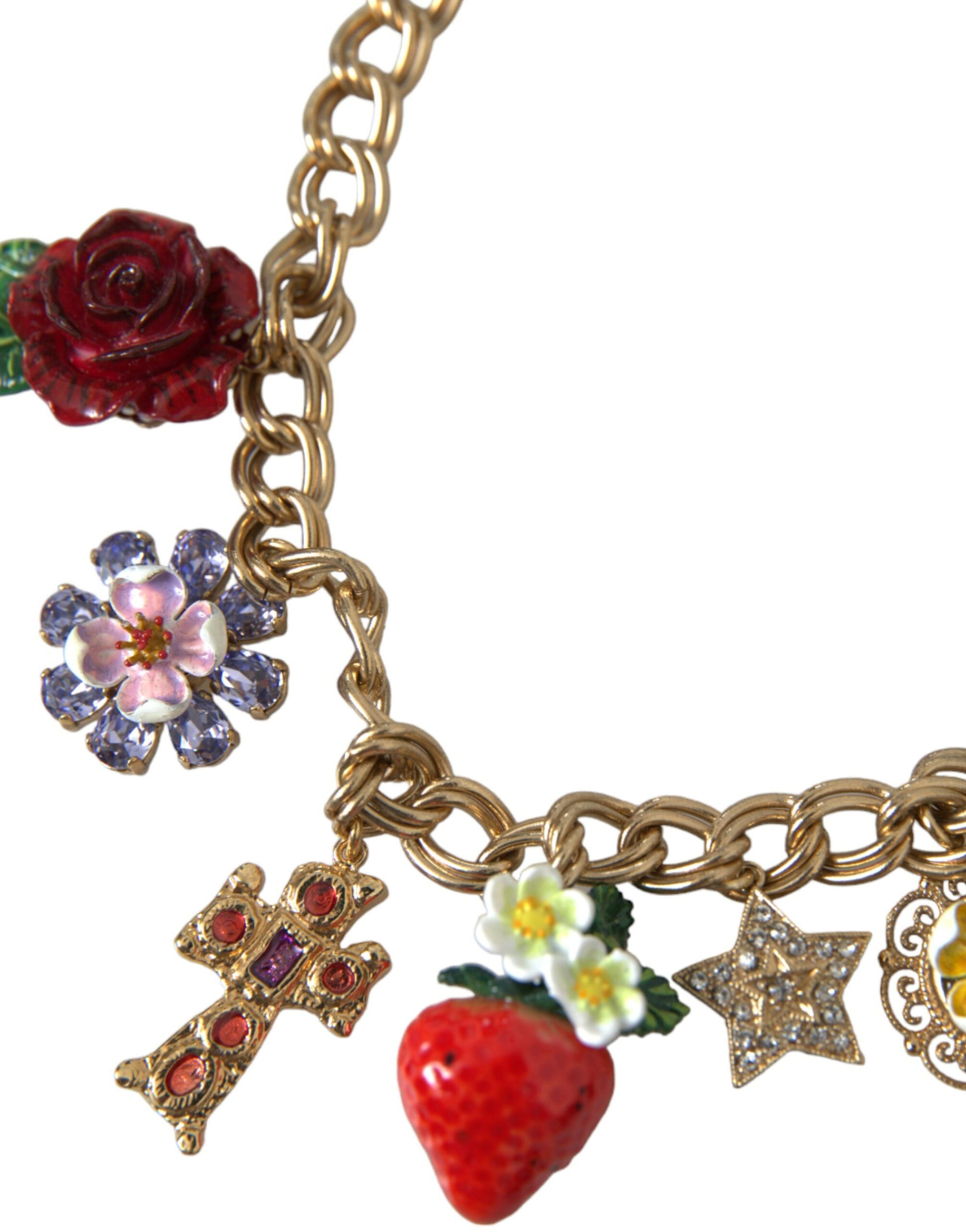 Dolce &amp; Gabbana Halskette mit goldenem Kettenanhänger, Rosenkreuz, Erdbeerstern