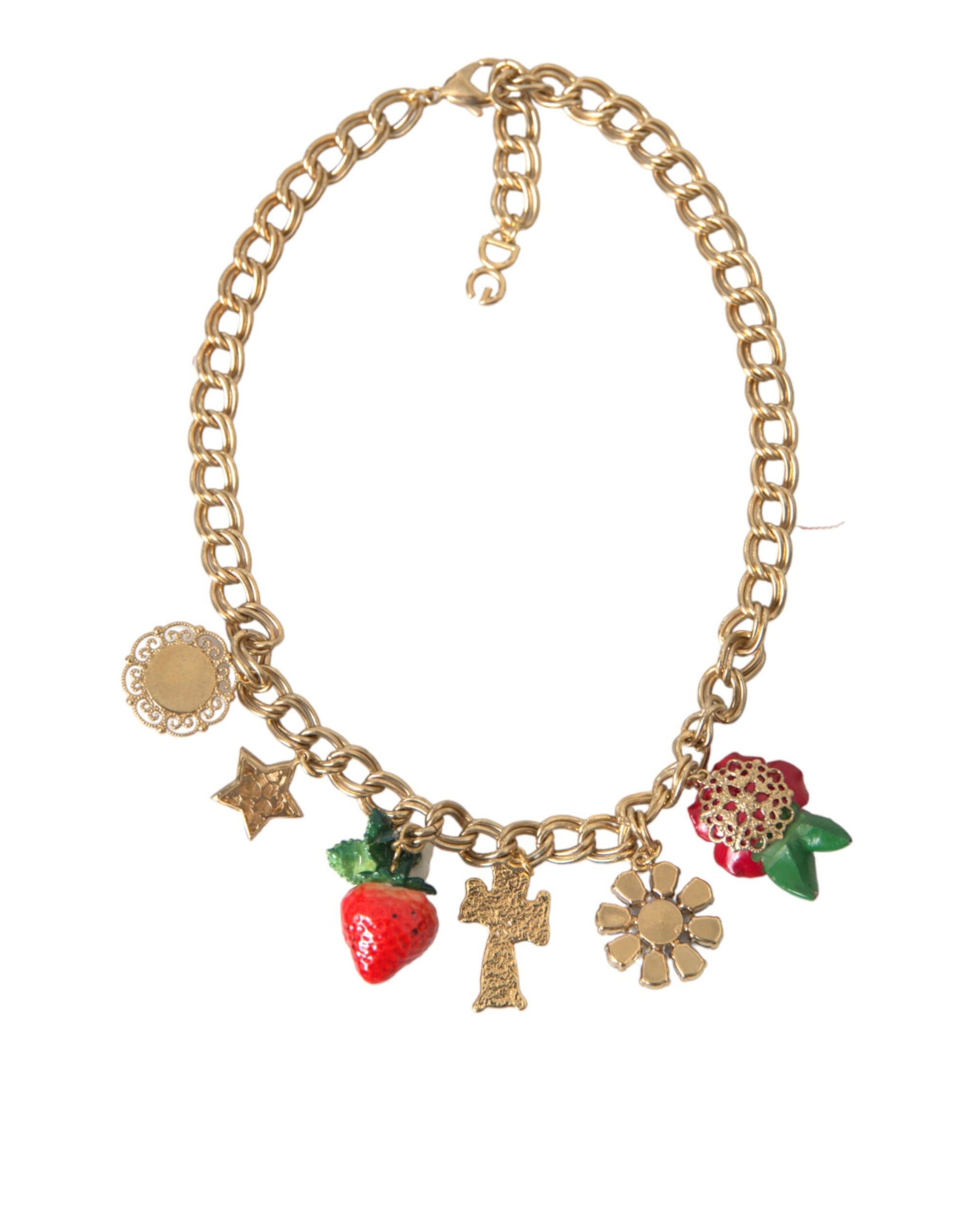 Dolce &amp; Gabbana Halskette mit goldenem Kettenanhänger, Rosenkreuz, Erdbeerstern