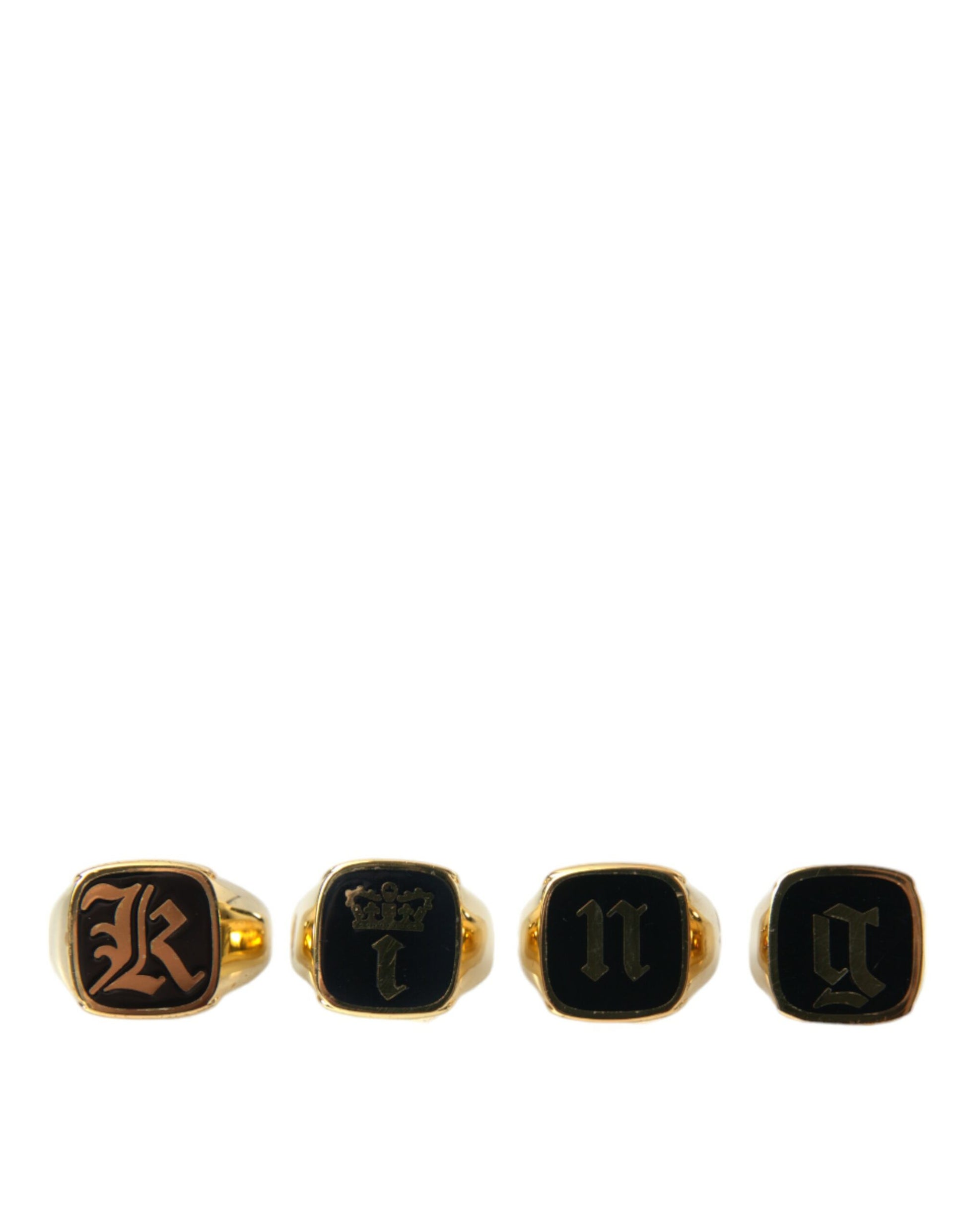 Dolce &amp; Gabbana – KING Emaille-Ring aus Goldmessing, 4er-Set
