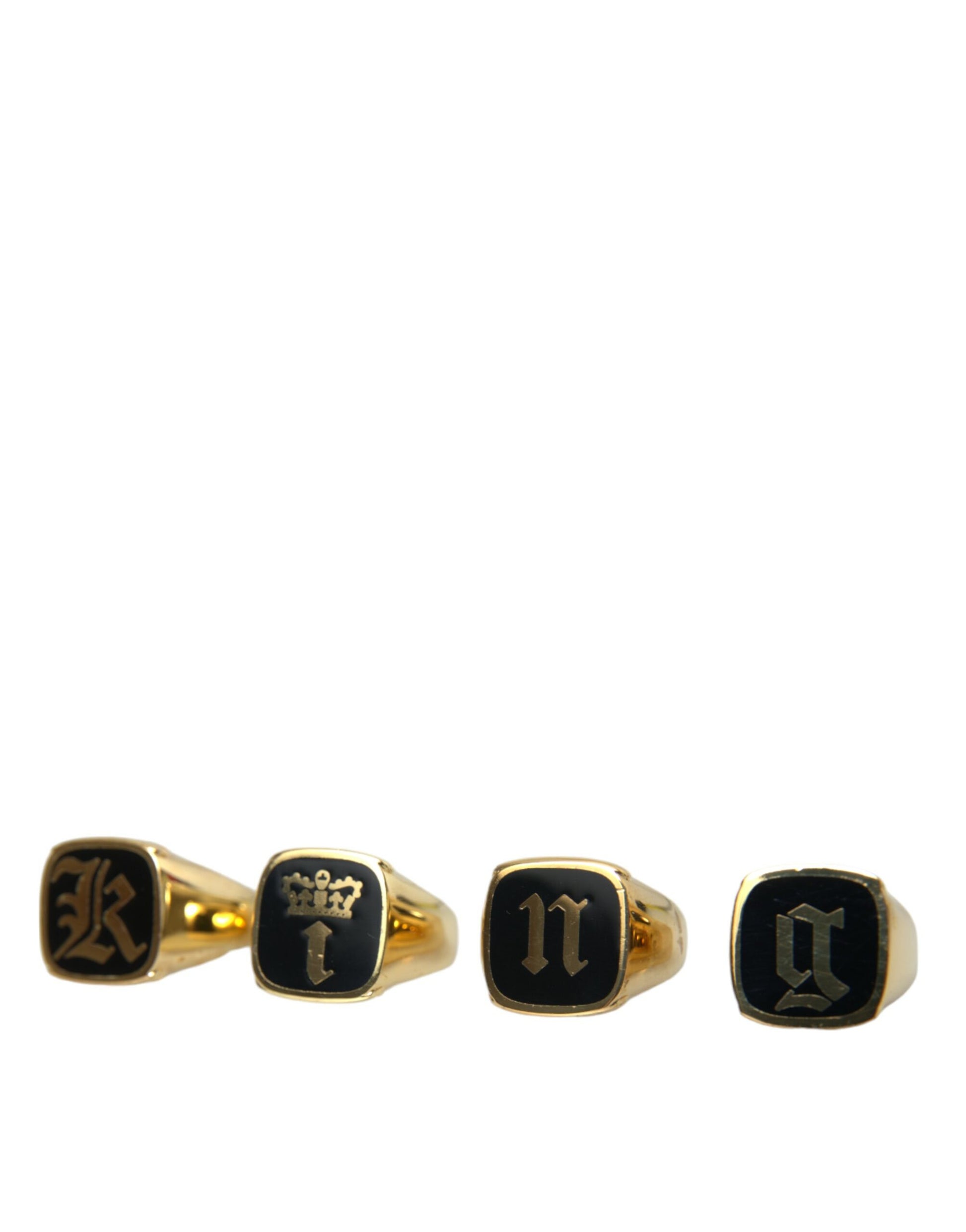 Dolce &amp; Gabbana – KING Emaille-Ring aus Goldmessing, 4er-Set
